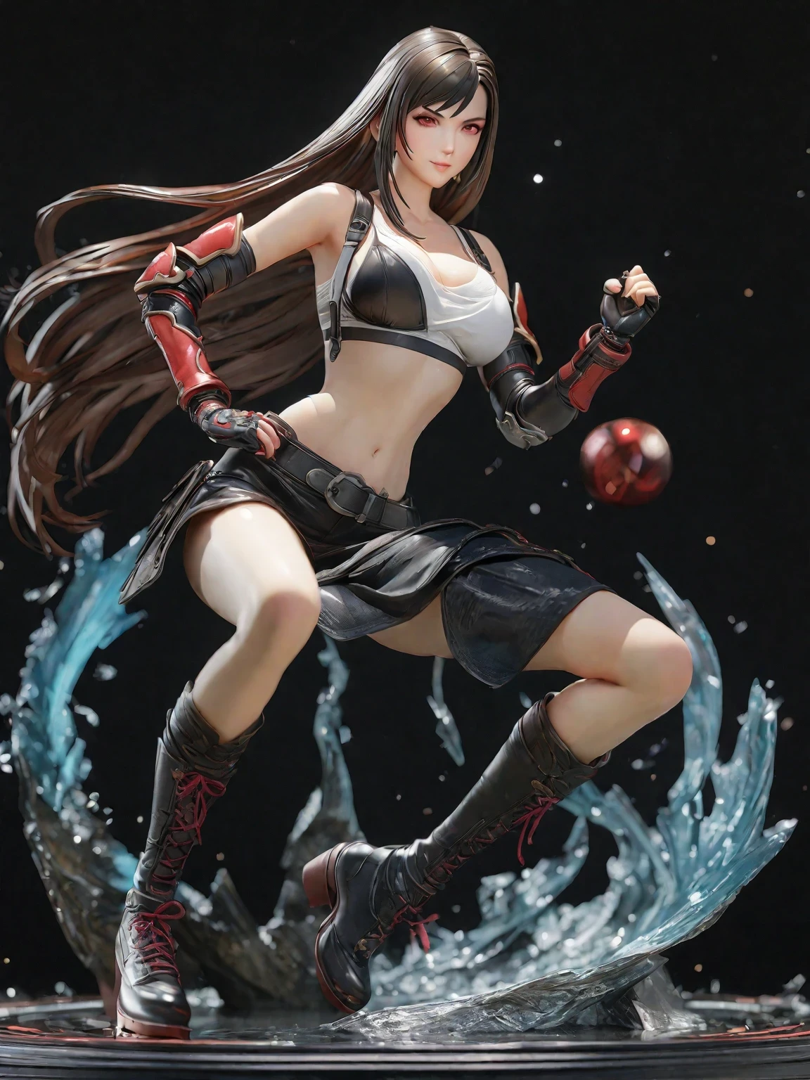 diy10，Highest quality, ultra-high definition, masterpieces, 8k, realistic, anime styled, 3d render，there is a statue of a woman in a bra top and metallic pants, ( highly detailed figure ), statue of the perfect woman, tifa, full body close-up shot, glamorous tifa lockheart, detailed image, 8k artgerm bokeh, elegant pose, medium close-up shot, pop up parade figure, tifa lockhart, sha xi