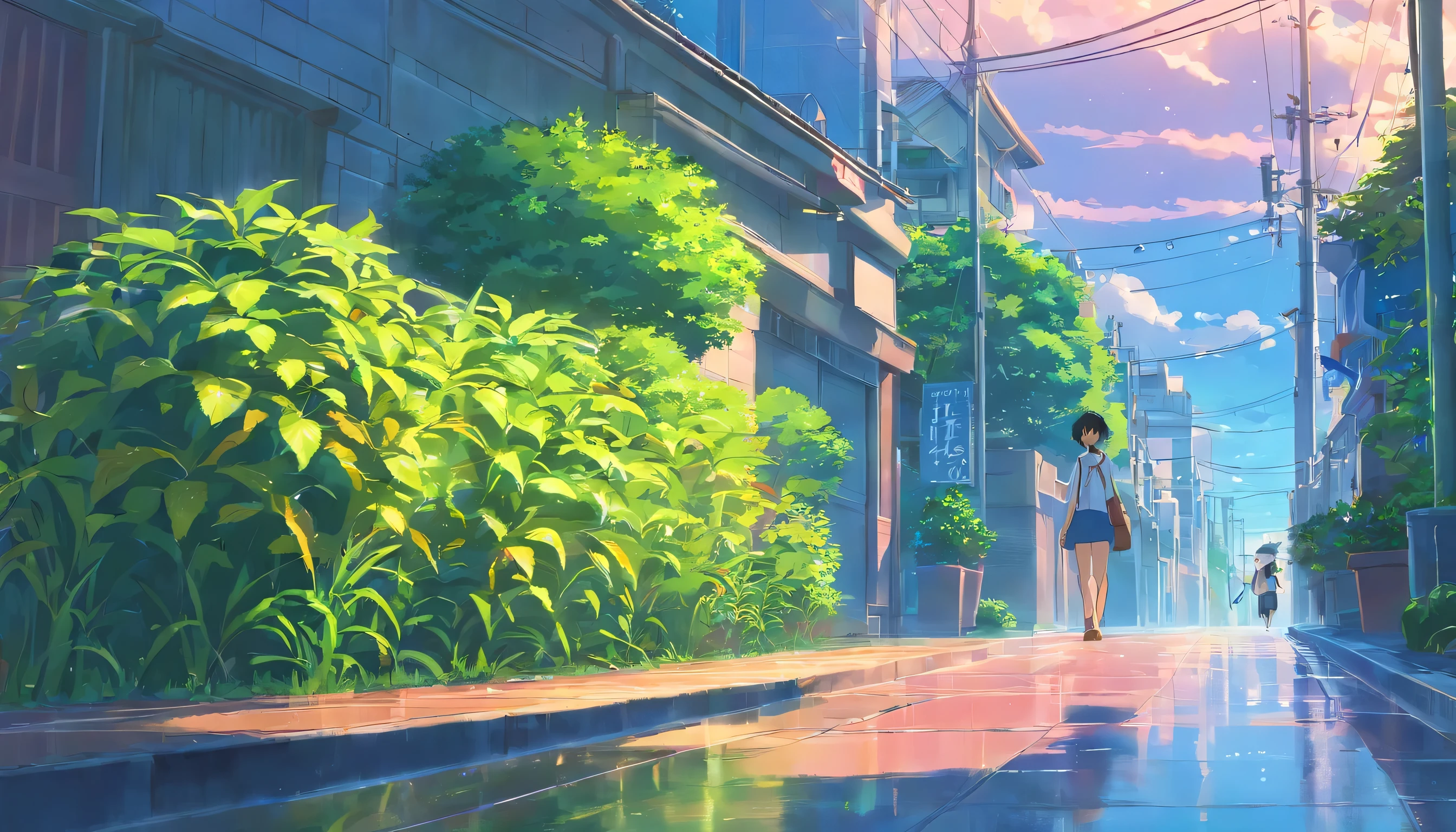 Sky after the rain，uma planta，a rua