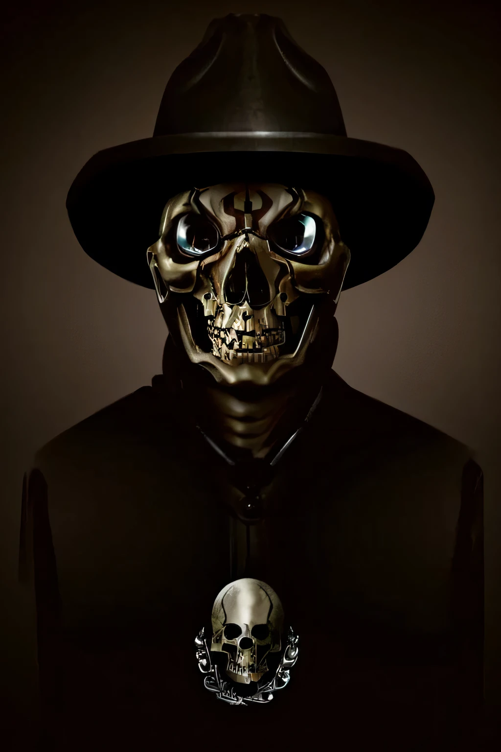 Mechanical、ten gallon hat、Old woman with multiple white faces、cruelty、red eyes、yellow skull、骸Bone、Bone