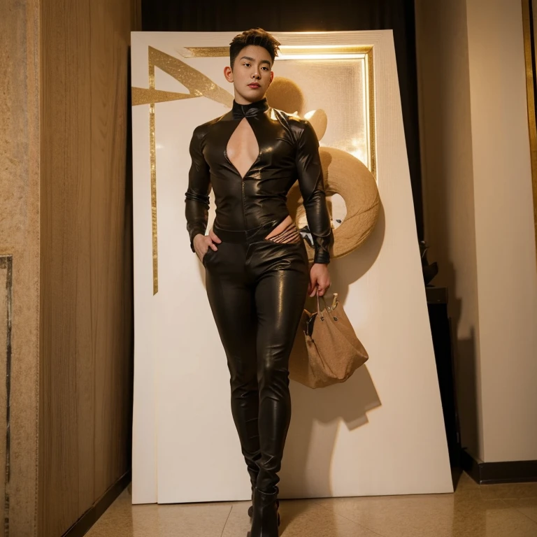 a group handsome kpop idol , super handsome boy , male , fatty hips , fatty buttocks, sexy , eroticism , nsfw , sexy slutty whore , nasty bitch , (photorealistic) , thick thighs, male , gluteal fold, (bare thighs ) , (bare chest ) , realism , hyper realistic , photorealistic , ( thick hips ) , Perfect male body, , tall. Sexy high waisted cut bodysuit , striper heels , full length shot(fls), narrow waist