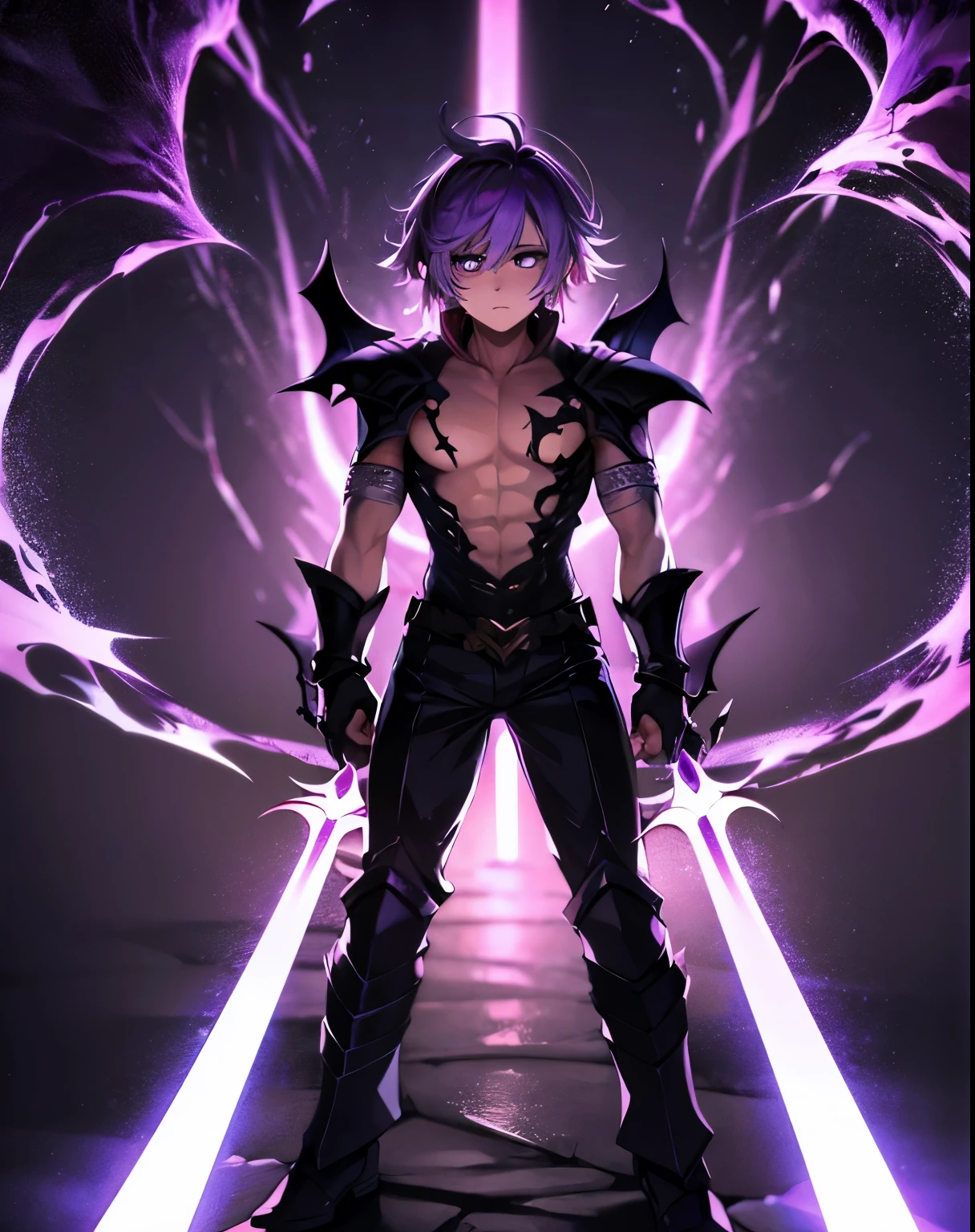 yellow eyes, green hair, short hair, tattoo, forehead tattoo, necklace, 1boy, solo focus, male focus, black within green hair, xiao \(genshin impact\) as a Digimon, digimon \(creature\), ((White and green skin)),((Bird like)) ,(( Demon like)),((green, white, Black and Purple color scheme)), ((high quality )) ,((Masterpiece))