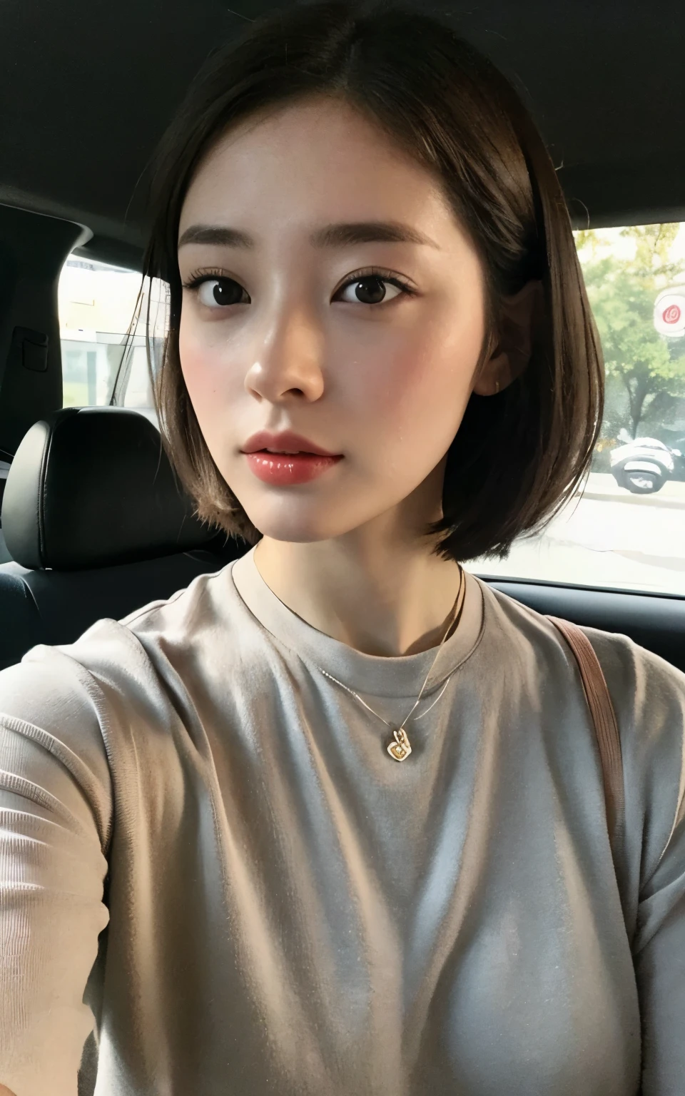 a close up of a woman in a car, beautiful south chinese woman, gorgeous 35 years old chinese woman, with short hair, young cute wan asian face, gorgeous chinese model