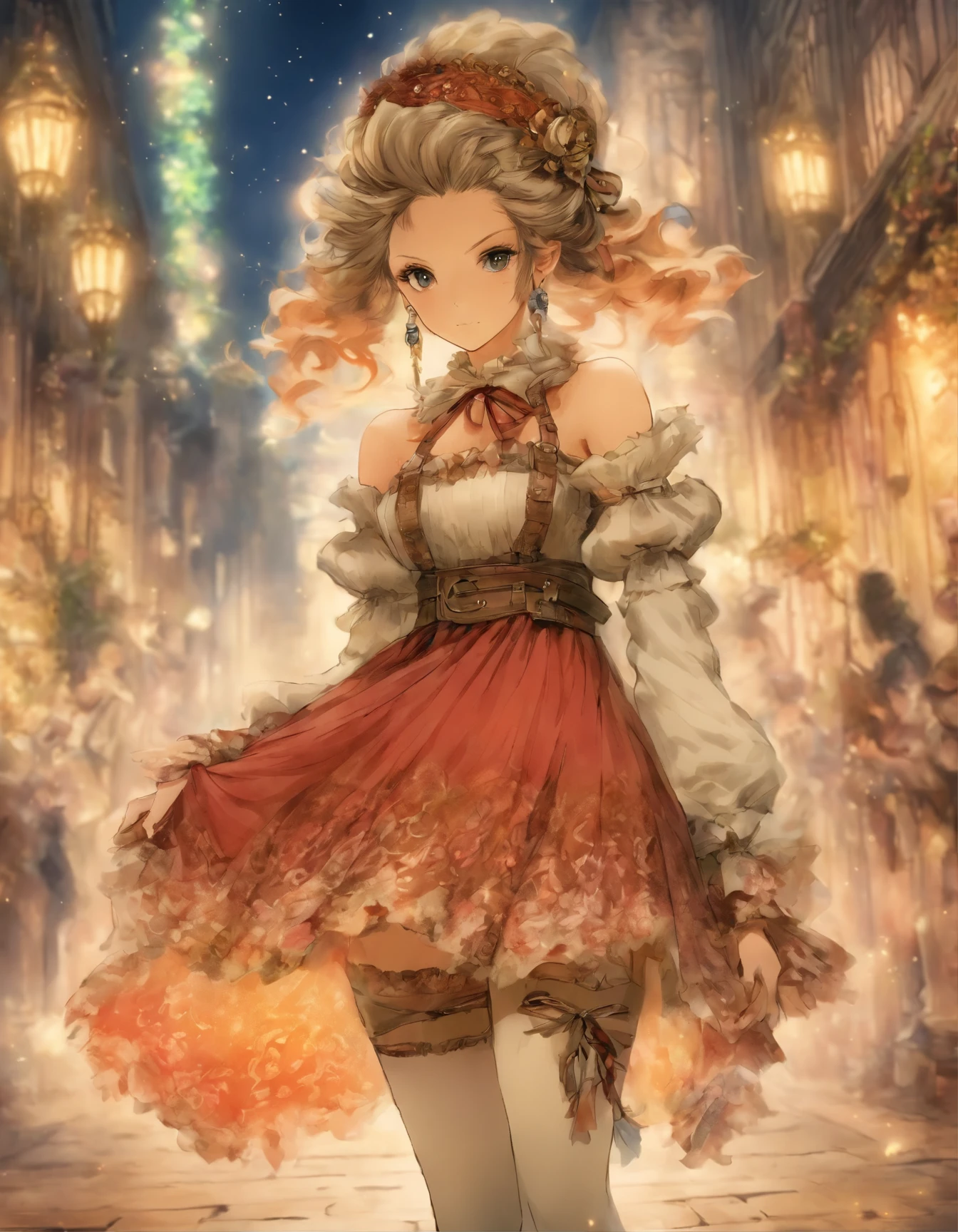 a drawing of a woman in a dress and stockings holding a purse, boris valejo. octopath traveler, boho chic | | very anime!!!, highly detailed exquisite fanart, by Ayami Kojima, inspired by amano, beautiful drawing style, by amano, by Akihiko Yoshida, by Yamagata Hiro, ”beautiful anime woman, beautiful illustration