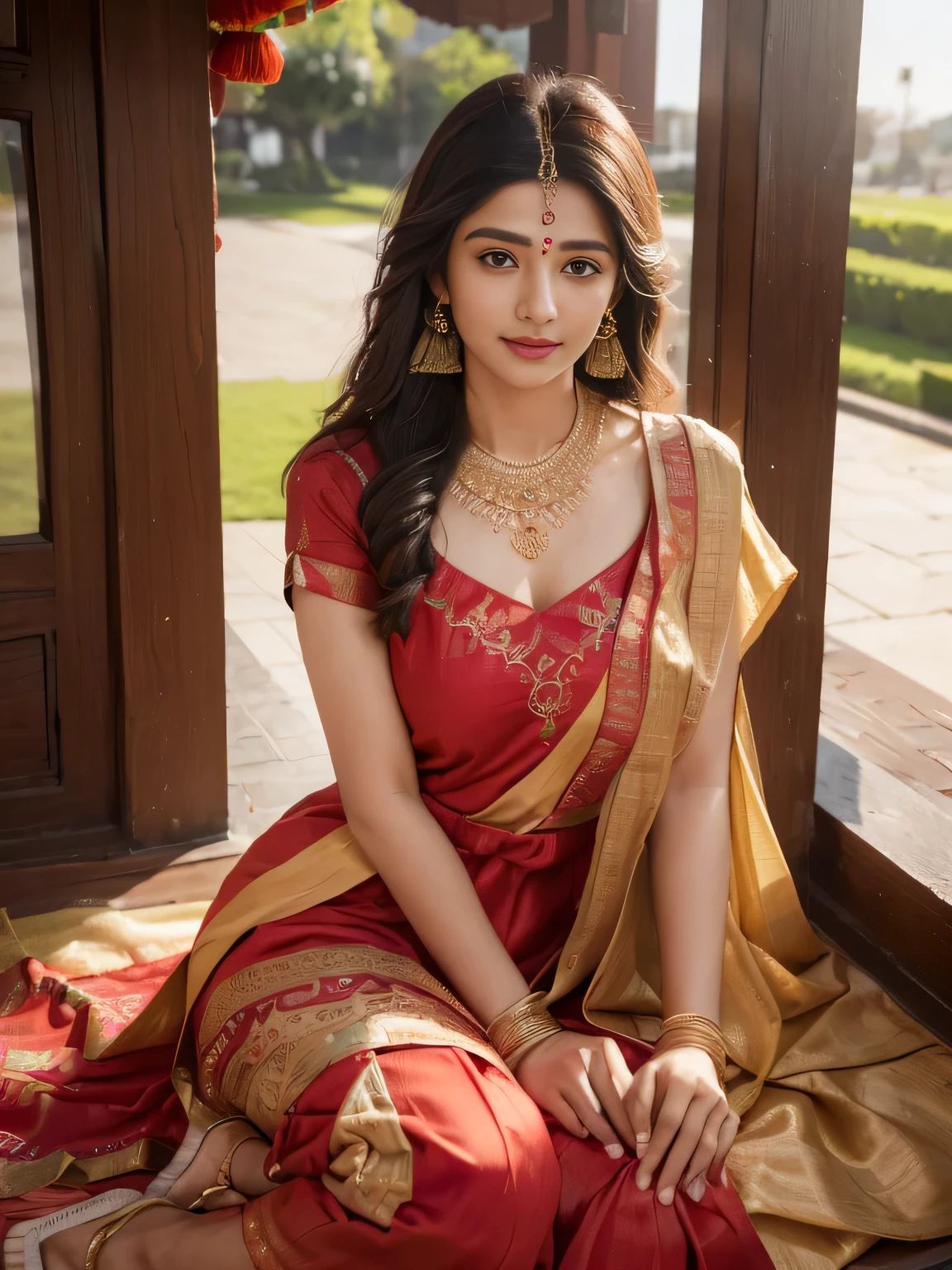 (best quality, ultra-detailed, realistic:1.37), professional, beautiful detailed eyes, beautiful detailed lips, detailed facial features, natural skin tones, perfect skin texture, delicate facial expressions, image in high resolution, realistic face, realistic skin, plain face, natural smile, highly detailed hair, 18yo, (Kiran, beautiful Indian young woman), celebrates a festive occasion in a vibrant Salwar Kameez adorned with colorful patterns and accessories. The high-resolution image captures ultra-detailed realism, highlighting Kiran's captivating eyes, expressive lips, and graceful facial features. The festive decorations and vibrant colors create a visually stunning representation of Indian culture and joyous celebration.