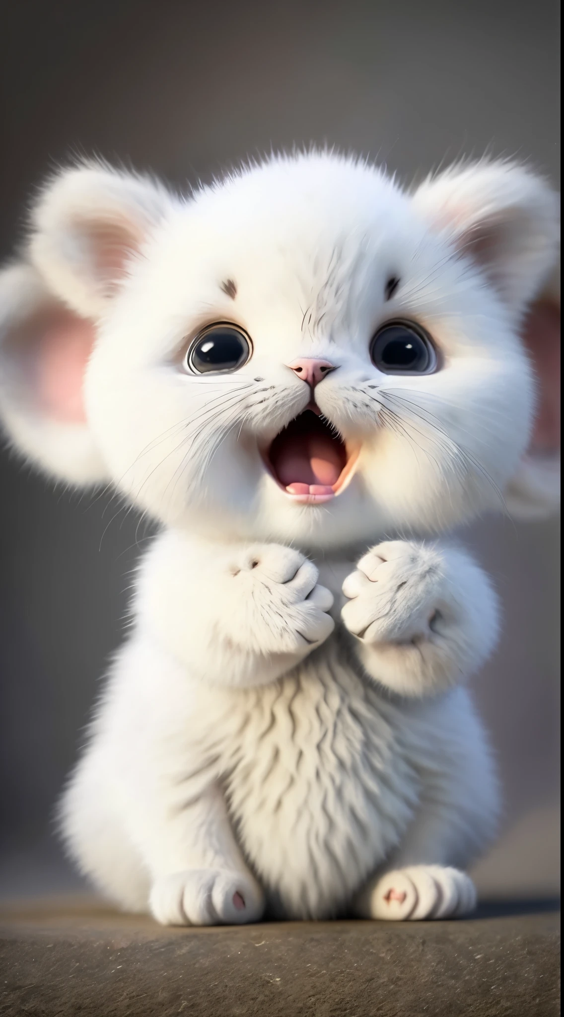 Kitten, realistic, furry animal, little ears, blush, cherry, funny, open mouth, laugh, Morandi color, right, kitten!!