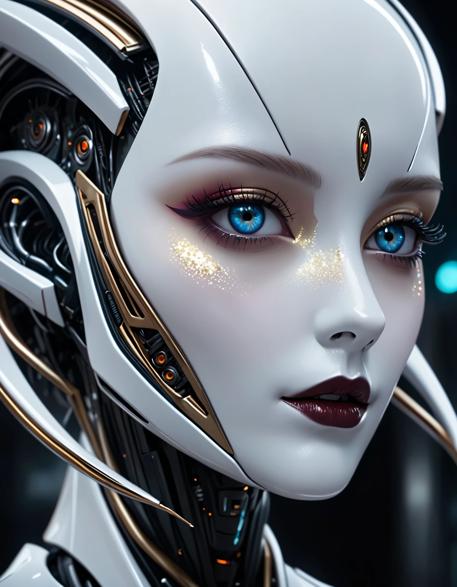 Close-up of a man with a strange face and strange head, Excerpted from 2 0 1 9 Sci-Fi 8K Movie, Alien robot movie stills, Alien Girl movie stills, Unreal Engine : : Carnival Makeup, goddess in the universe, love death + , sci - fi film still, ashthorpe, Visual effects movie close-up