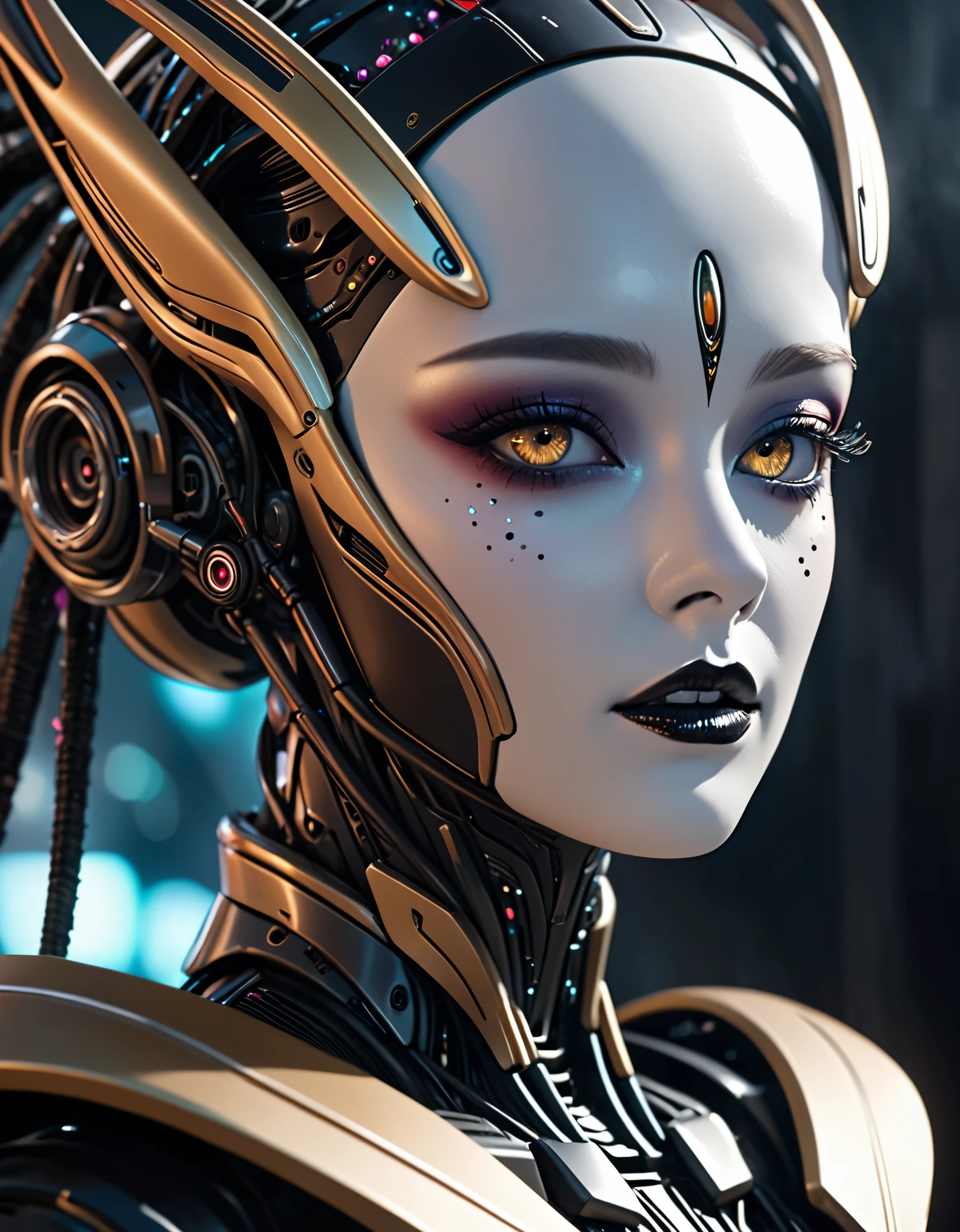 Close-up of a man with a strange face and strange head, Excerpted from 2 0 1 9 Sci-Fi 8K Movie, Alien robot movie stills, Alien Girl movie stills, Unreal Engine : : Carnival Makeup, goddess in the universe, love death + , sci - fi film still, ashthorpe, Visual effects movie close-up