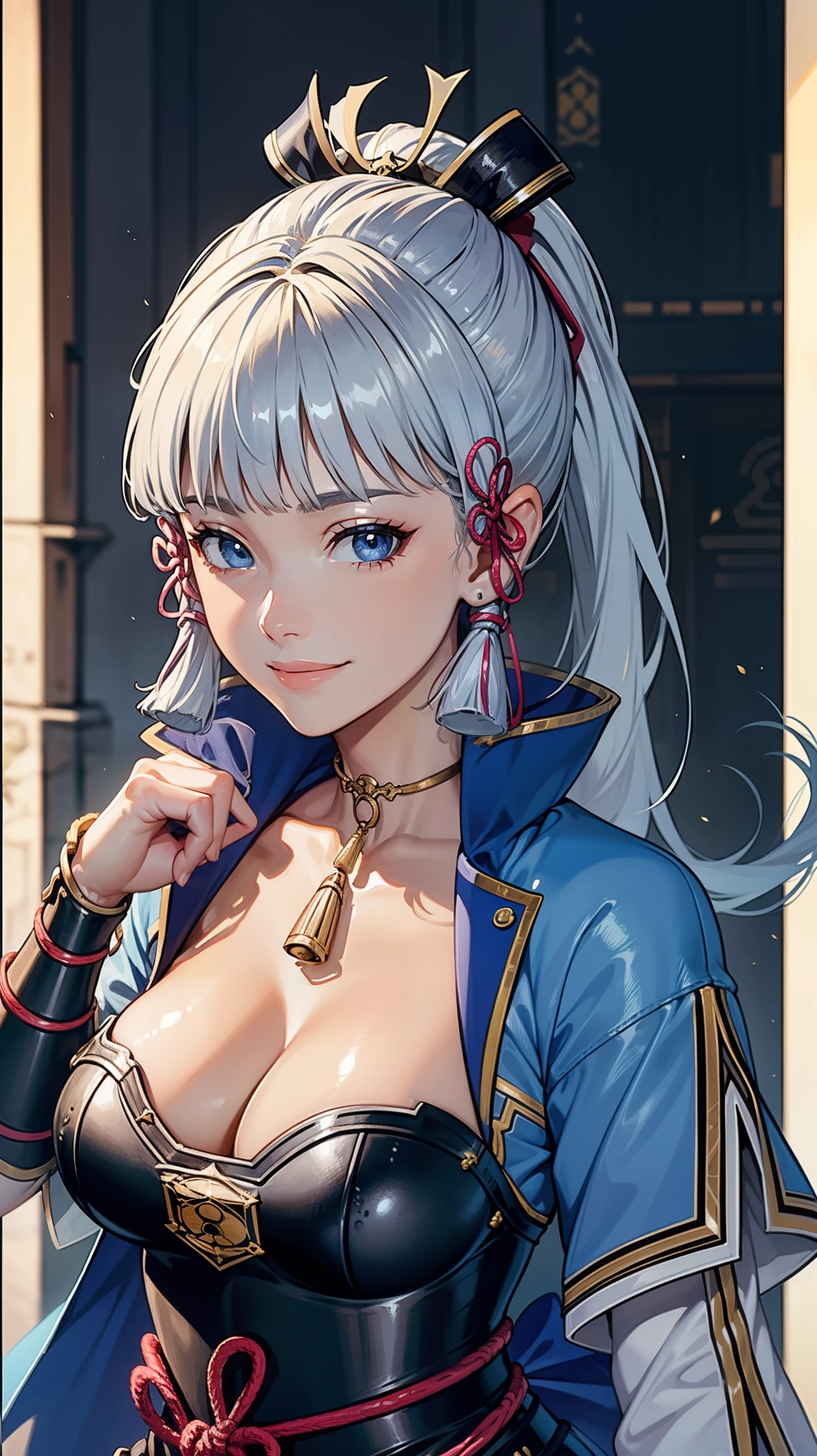 Masterpiece, high quality, 8k, ultra detailed, detailed face, huge breast, detail face ,smile, standing, official art, kamisatoayakadef