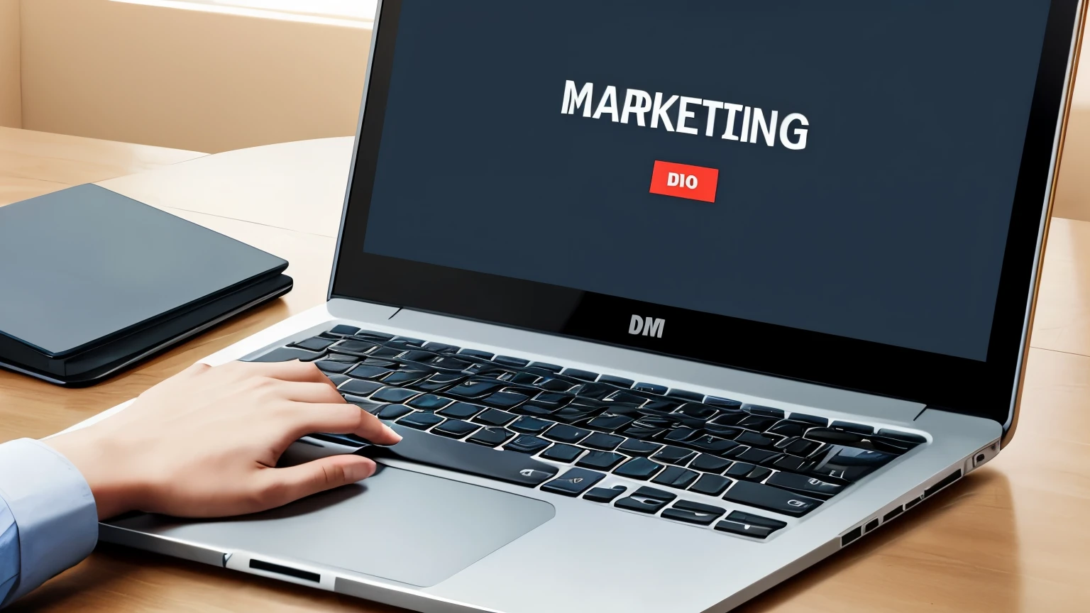 a boy hand with a laptop with the text "Digital marketing"