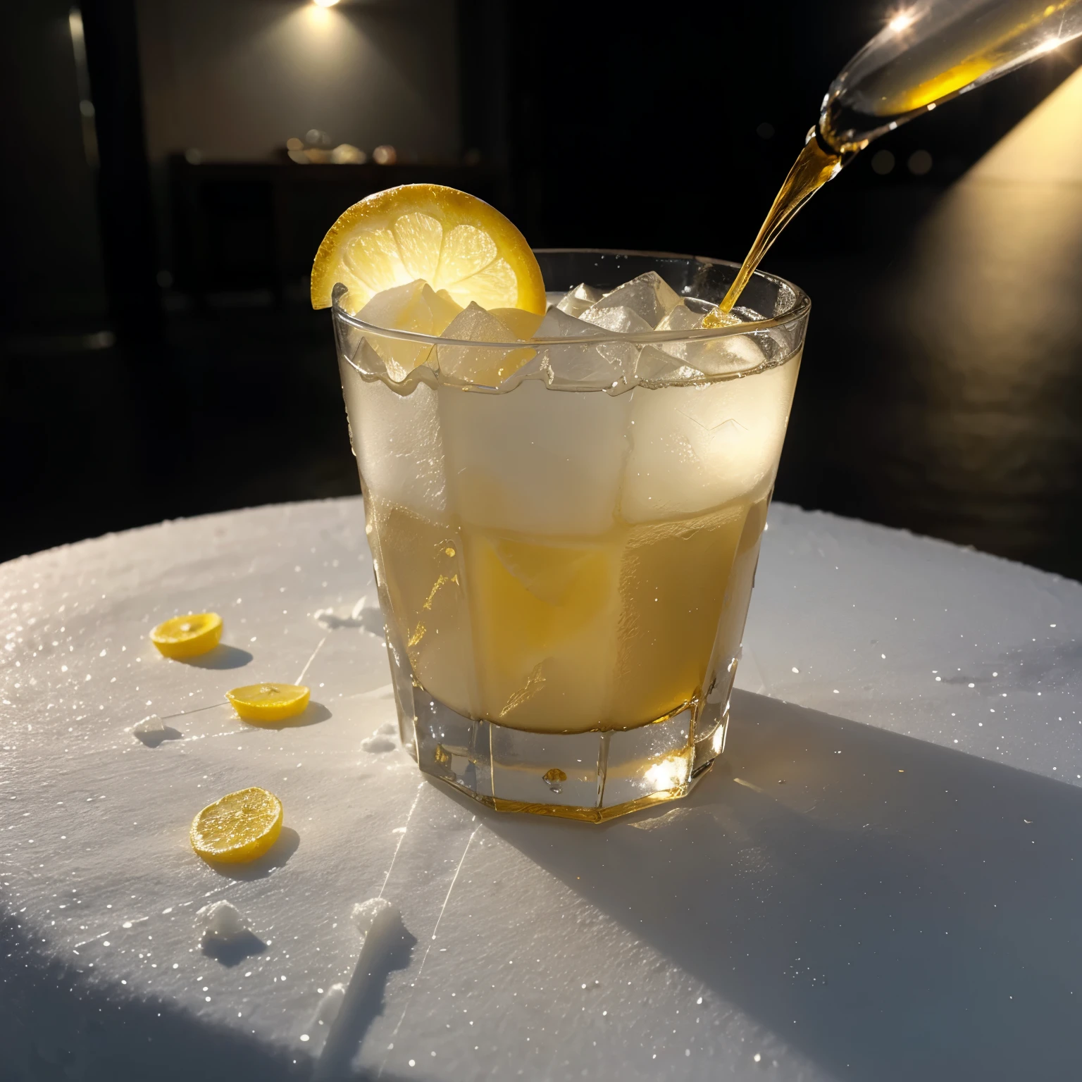 Hielo y nieve con aureola noche