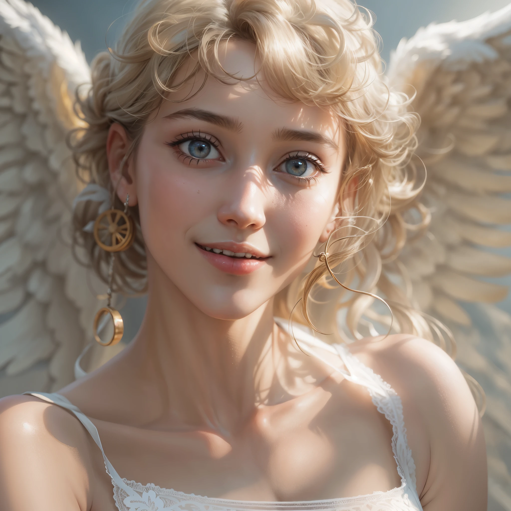 masterpiece, highest quality, 8K, real person, realistic, Very detailed CG, shiny skin, Fully focused, heaven, glory of god, shine, Angel, bless, happiness,