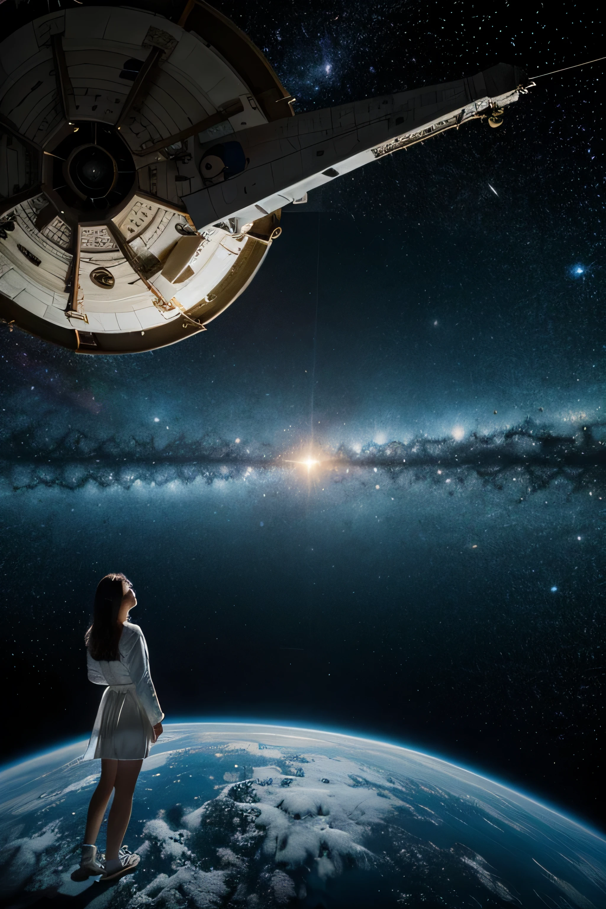 Arafed view of a woman looking at the stars in the sky - SeaArt AI