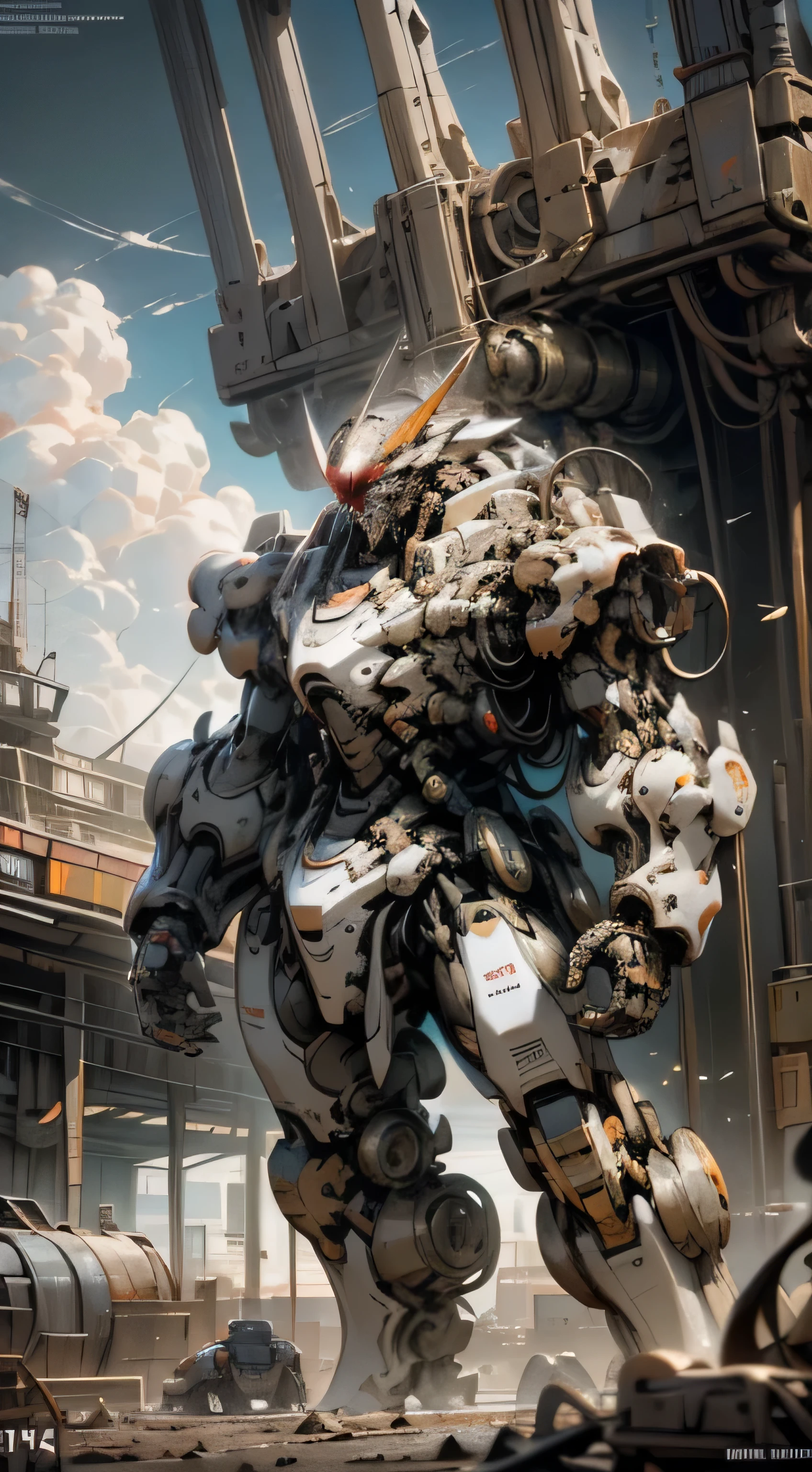 Dark_fantasy, cyber punk perssonage, ((Eva first machine:1.5, Large-caliber artillery:1.7, Heavy armor:1.5, Colorful, a color:1.1)), mechanical wing, Pipes of various sizes, concept art Octane rendering, mech concept art, gentlesoftlighting, vivd colour, ((Desert battlefield)), expressionistic, in a panoramic view, large scene, dynamicposes, retinas, hyper HD, A high resolution, Award-Awarded, art-deco, god light,abstract expressionism, Vignetting, Chiaroscuro, afterimage, Atmospheric perspective, Rotated, Constructivism, surrealism, art-deco, Constructivism, surrealism, god light, Satellite image, Ultra-wide angle, Masterpiece, ccurate, Anatomically correct, Textured skin, Best quality, High quality, 16k