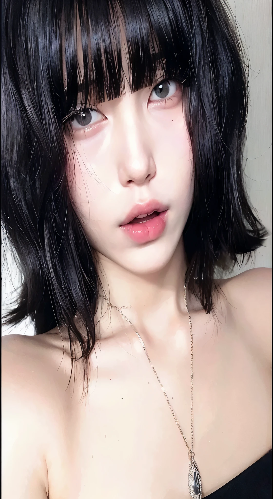 One person,alone, Upper Body,View your viewers, White Background, Bobcut, short hair, Multicolored Hair, compensate , Lips parted, Black Lips, eyeliner, Gothic, Goth Girl,((全身全naked)),(((nsfw))),((naked)),