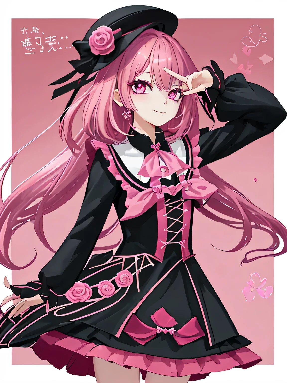 highest quality、Two-dimensional beautiful girl、cute、girl、Dark pink hair、Hair style is twin tailagicianの服、Wearing a small black hat、Original image 8K、magician、that'winking at me、Clothes with a black and white diamond-like pattern、Wearing a stylish red or pink tuxedo、independent、Clothes with a collar、zoom on face、The background is beautiful、super high quality、eyes are shining