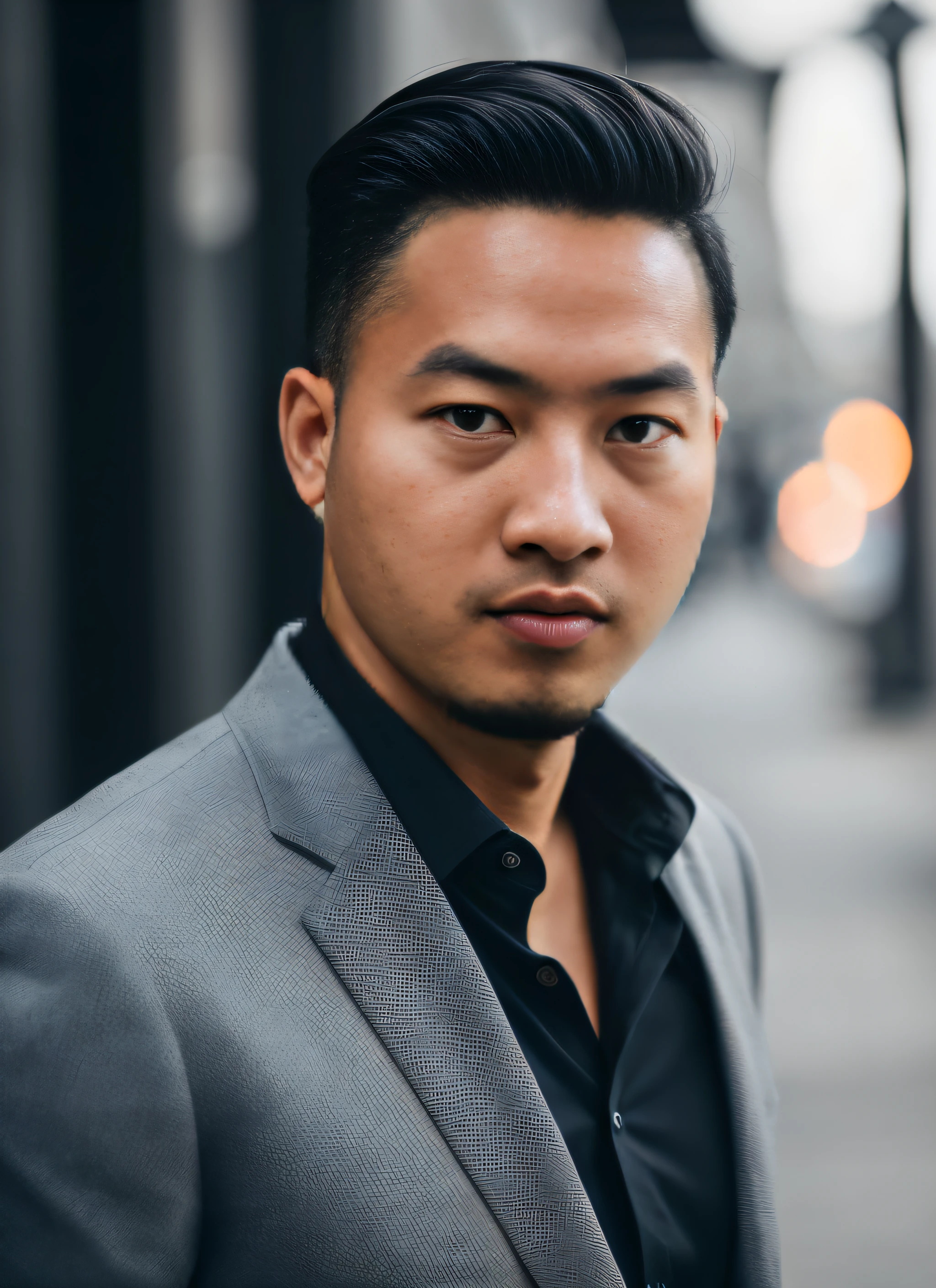 RAW photo, A (potrait:1.2) A very handsome man, (highdetailskin:1.2), 8K UHD, Digital SLR, Soft lighting, High quality, filmgrain, Fujifilm XT3