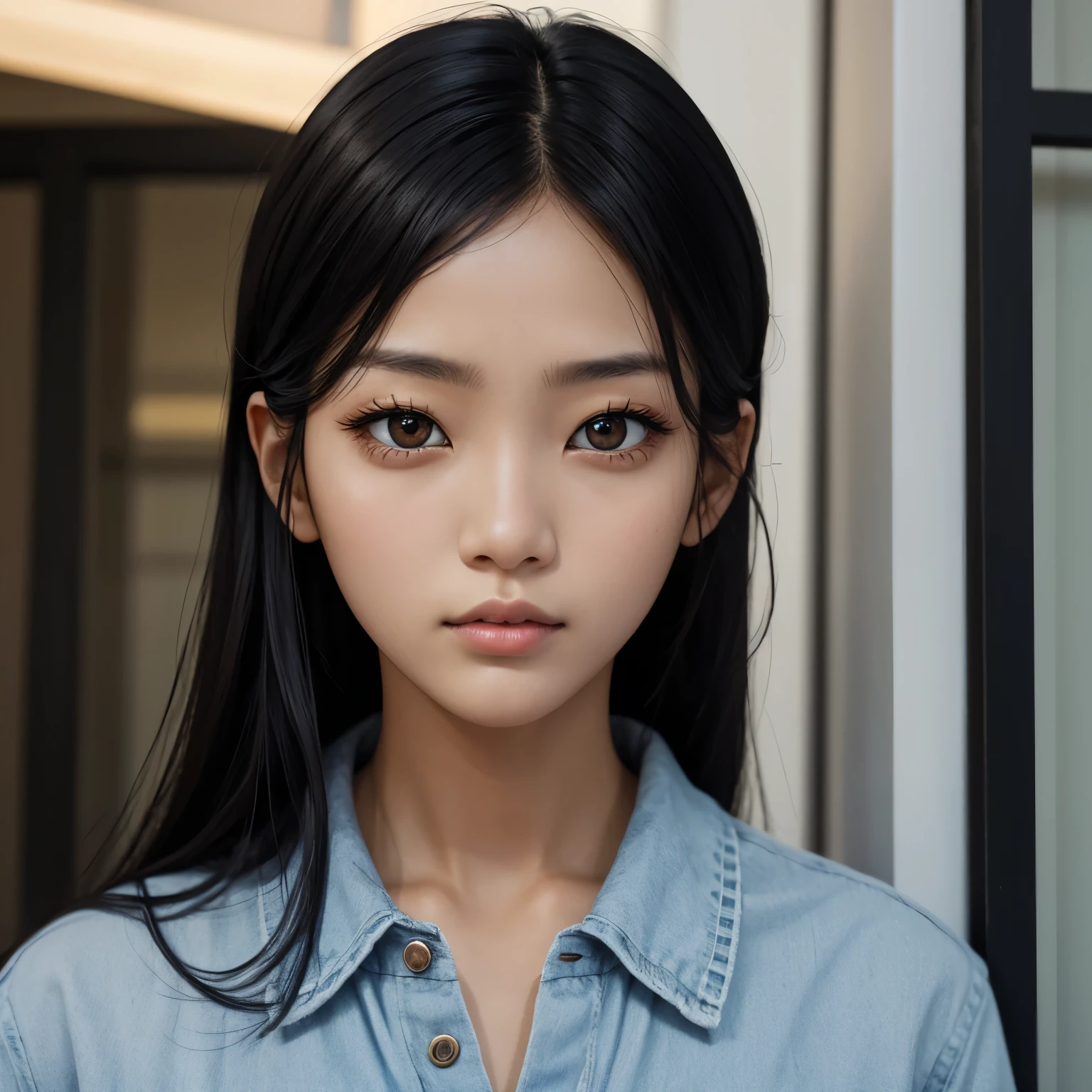 black hair、brown skin、odd eye、woman