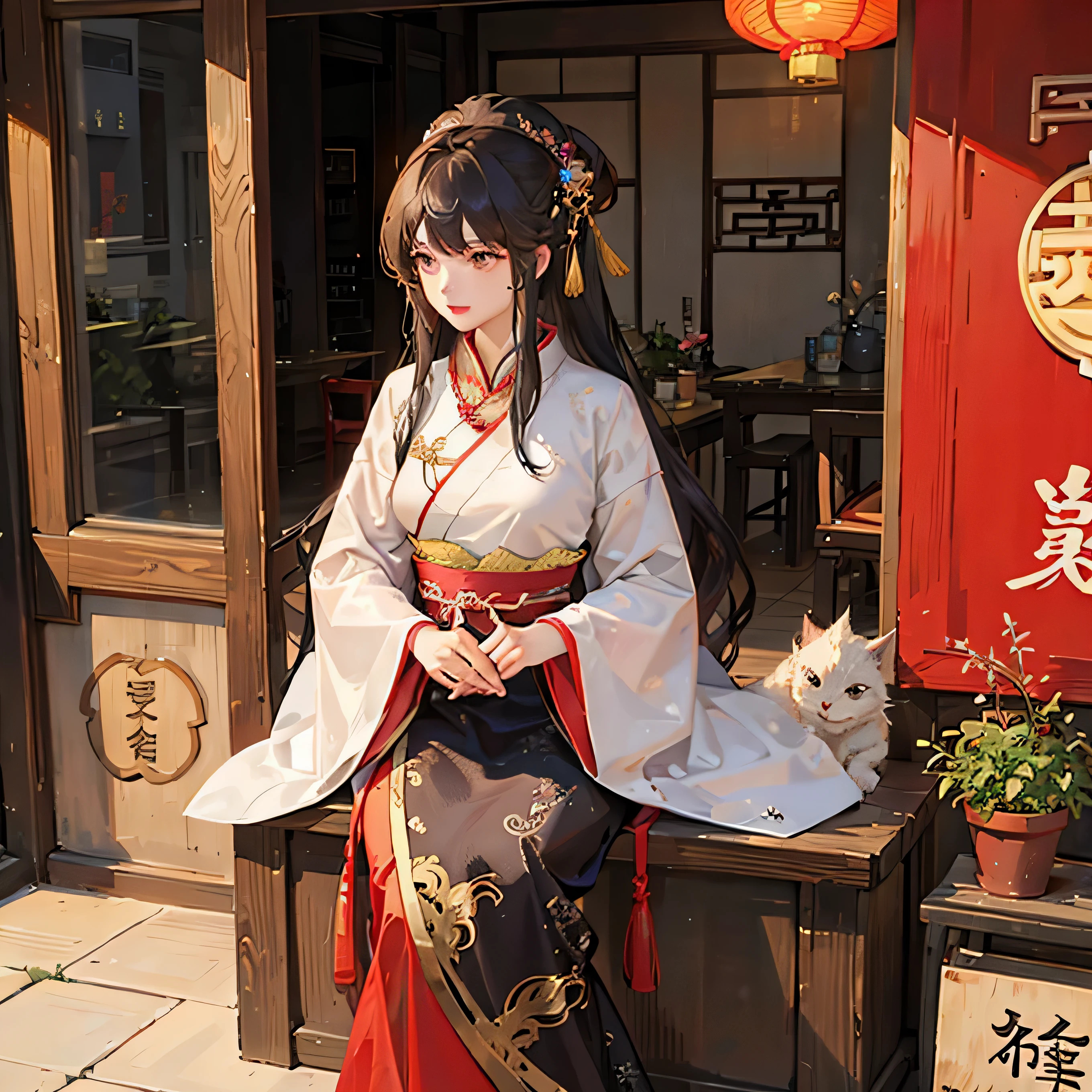 ((4K,Masterpiece,Best quality)), shuimobysim, Traditional Chinese painting, lotuses, Hanfu, maxikit, Dress open 1 girl, 独奏, whaite hair, long whitr hair, fox ear, white colors, 比基尼, The fish, Many fish are close to the girl, looking at viewert, Titillating，revealing her belly，Shoulders exposed，breast curtains，Milk belt，（Beautiful face）