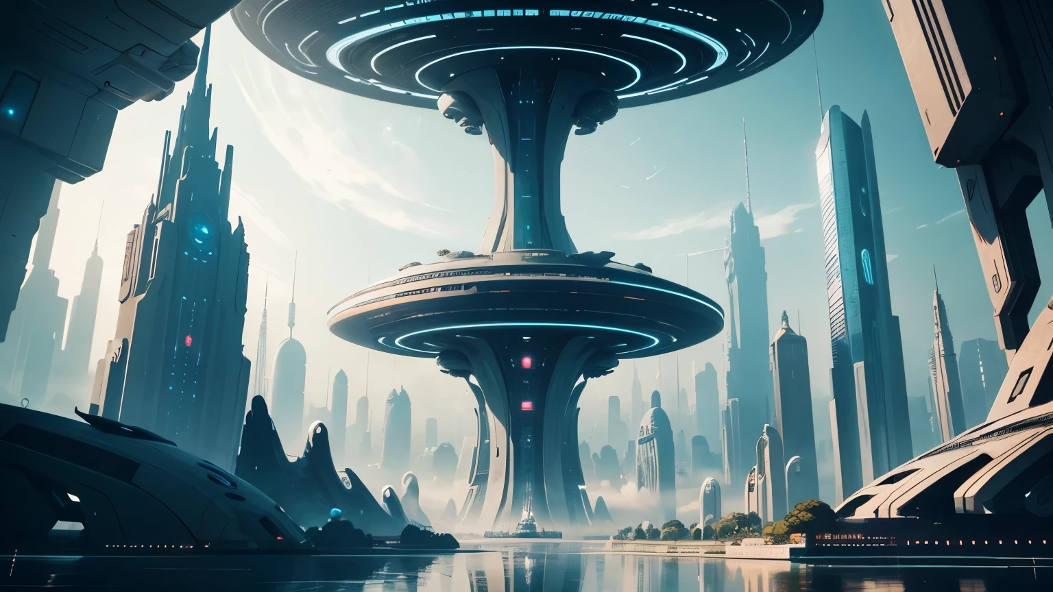 futuristic city with futuristic architecture and futuristic buildings in the background, future utopian city, future spaceport, beautiful city of the future, futuristic city, future utopian metropolis, future utopia, futuristic setting, otherwordly futuristic city, 在奇幻science fiction city, future world, science fiction city, city of the future, future utopian fantasy, futuristic alien city