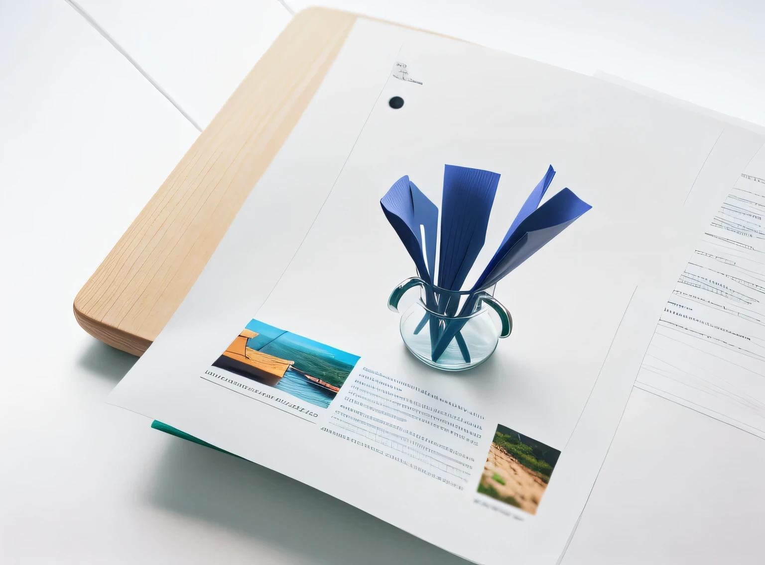 On the table,Put a piece of paper,close up,There's nothing on the paper