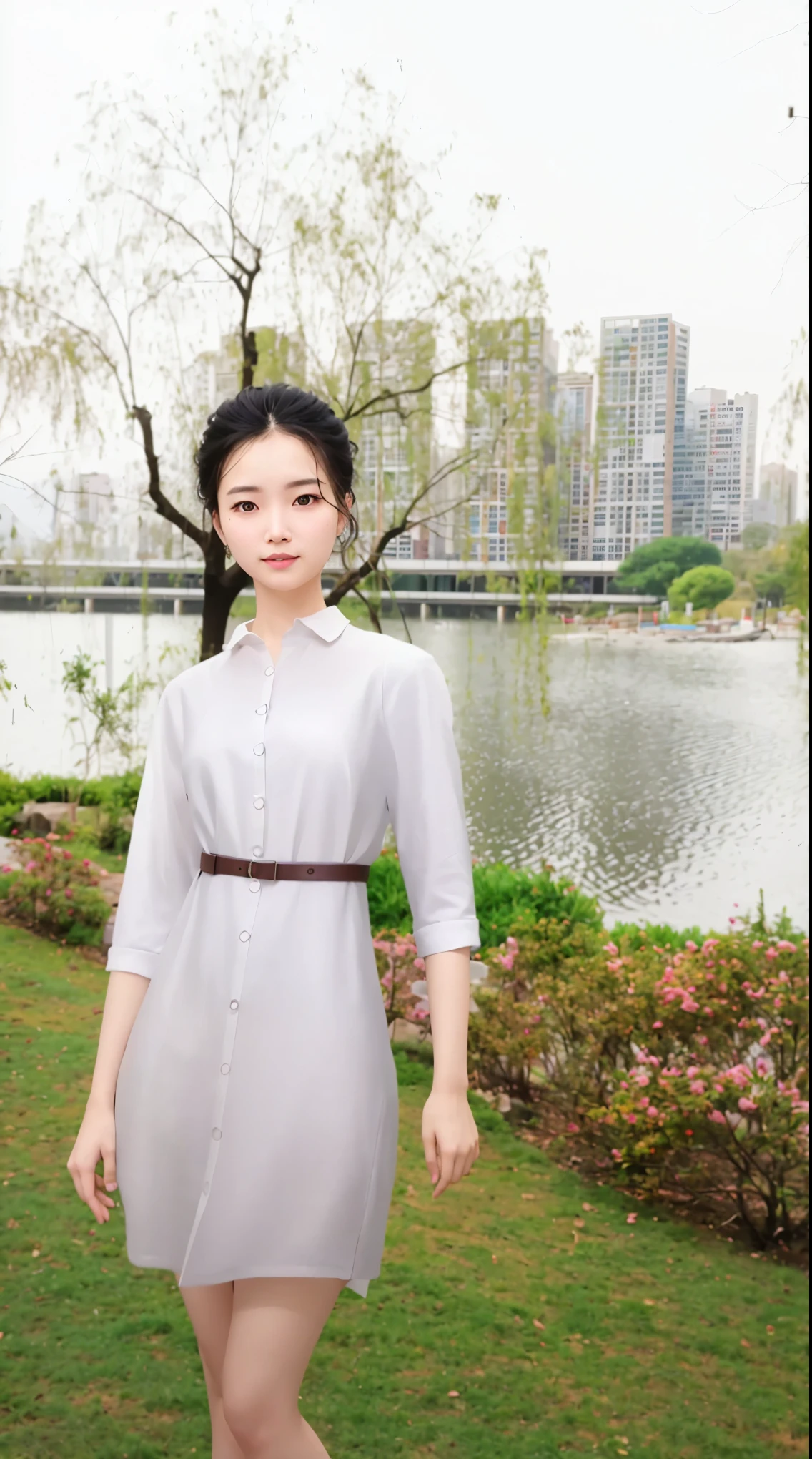 (best quality),(masterpiece),high details,extremely_detailed_CG_unity_8k_wallpaper,there is a woman in a white dress standing in a park, inspired by Cheng Jiasui, digital art of an elegant, smooth white tight clothes suit, inspired by Sim Sa-jeong, inspired by Zhan Ziqian, inspired by Tang Yifen, inspired by Dai Xi, inspired by Ai Xuan, inspired by Qian Xuan