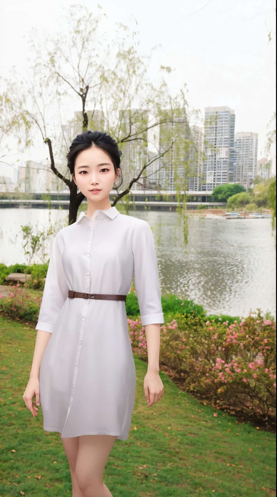 (best quality),(masterpiece),high details,extremely_detailed_CG_unity_8k_wallpaper,there is a woman in a white dress standing in a park, inspired by Cheng Jiasui, digital art of an elegant, smooth white tight clothes suit, inspired by Sim Sa-jeong, inspired by Zhan Ziqian, inspired by Tang Yifen, inspired by Dai Xi, inspired by Ai Xuan, inspired by Qian Xuan