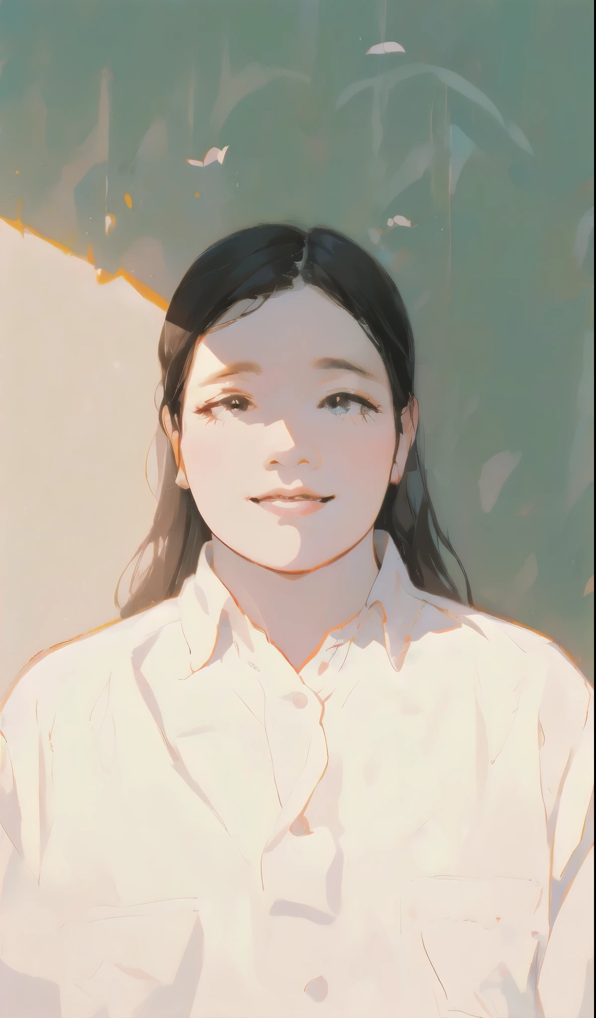 sam yang style (best quality:1.1), perfect anime illustration, detailed eyes, detailed face, a girl with black hair wearing white shirt, character design, rossdraws global illumination, sots art, Artgerm, crayon texture, sketch, painting, traditional media