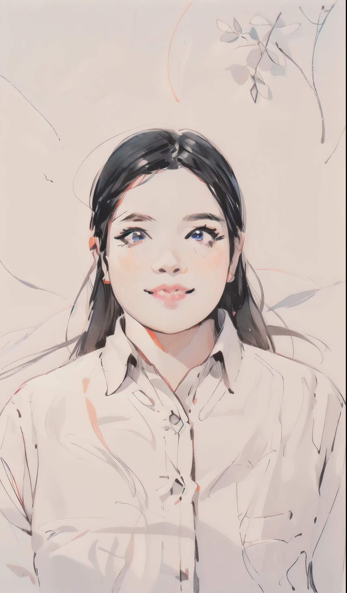 sam yang style (best quality:1.1), perfect anime illustration, detailed eyes, detailed face, a girl with black hair wearing white shirt, character design, rossdraws global illumination, sots art, Artgerm, crayon texture, sketch, painting