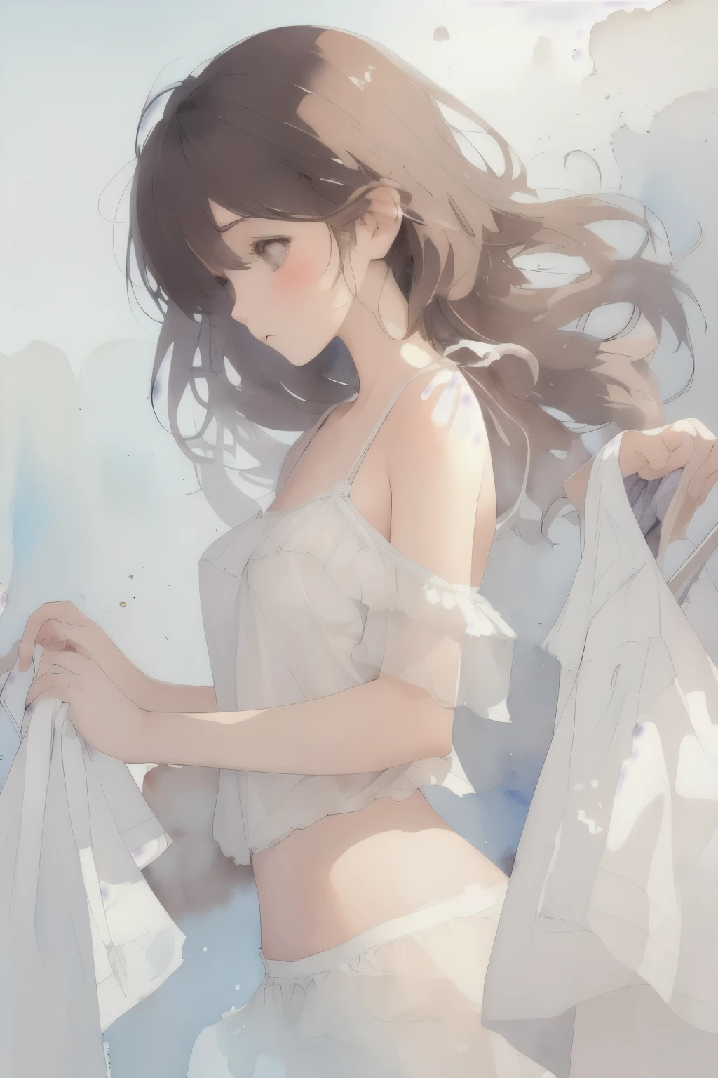 disorganized, High resolution, super detailed, (1 girl:1.3),
break
, watercolor style, soft blending, dreamy laundry, delicate texture,