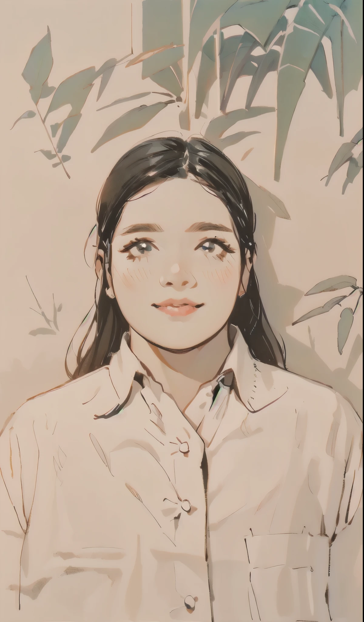 sam yang style (best quality:1.1), perfect anime illustration, detailed eyes, detailed face, a girl with black hair wearing white shirt, character design, rossdraws global illumination, sots art, Artgerm, crayon texture, sketch, painting