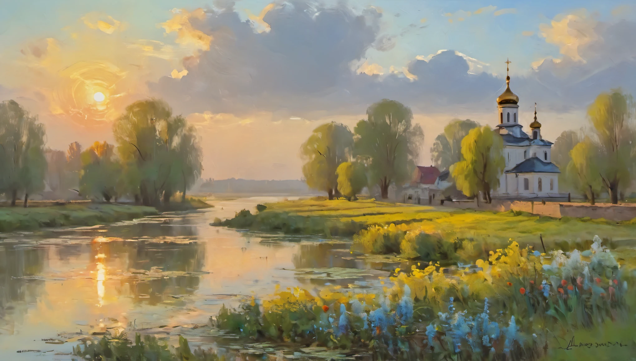 early morning, sunrise, spring,,((Aleksey-Savrasovl style))], oil art, protogenes, ((Best quality, masterpiece)), (Higher detail), Impressionism:1.1, 8k