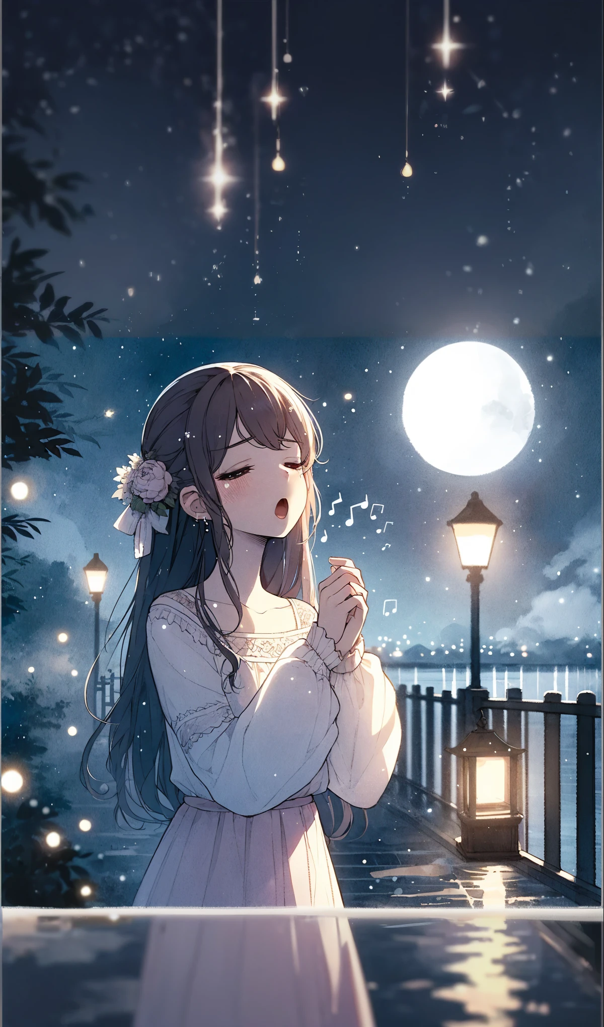 girl singing in the night sky