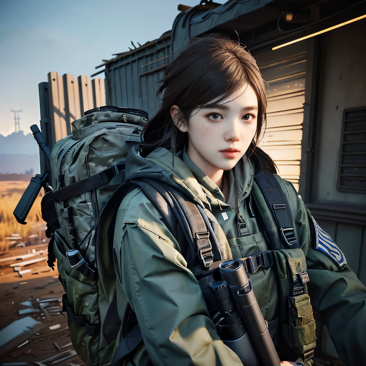 blond woman with a gun and a backpack in a field, mechanized soldier girl, artwork in the style of guweiz, infantry girl, of a sniper girl in war, deviantart artstation cgscosiety, by Ni Yuanlu, fps game concept art, by Yang J, wojtek fus, detailed game art illustration, background artwork