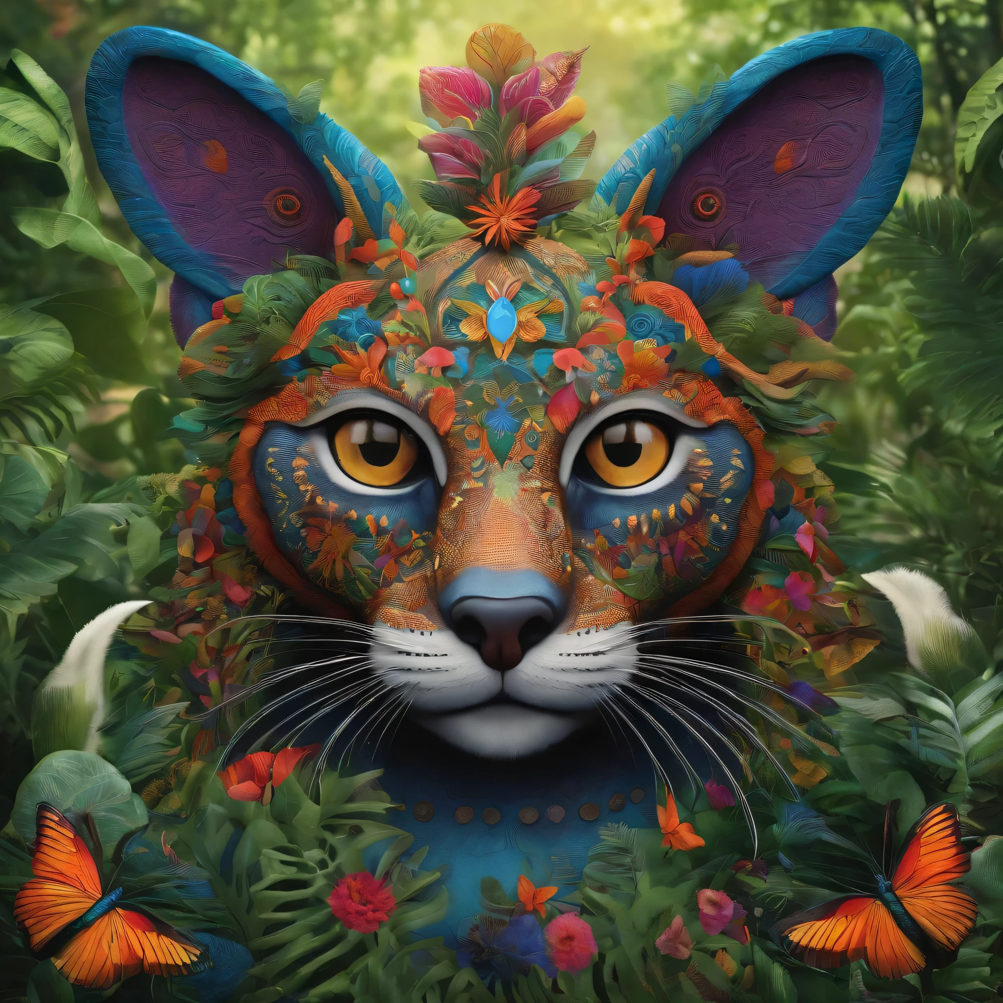 Le futur génie génétique intégrera les organismes vivants dans son artwork d’art, Couvert par la faune, flore. Alebrije, chef-d'artwork, hyper HD, Vue axonométrique, jungles. Cyberpunk