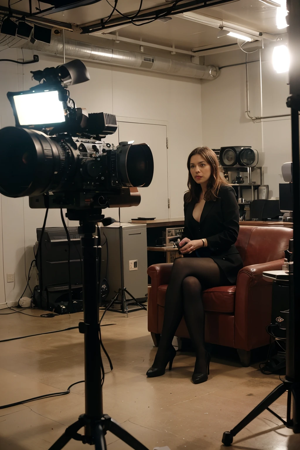 ((best quality)), ((Inside the film and television studio), (on set), (There are models),(big occasion)(Red movie machine)Filming scene