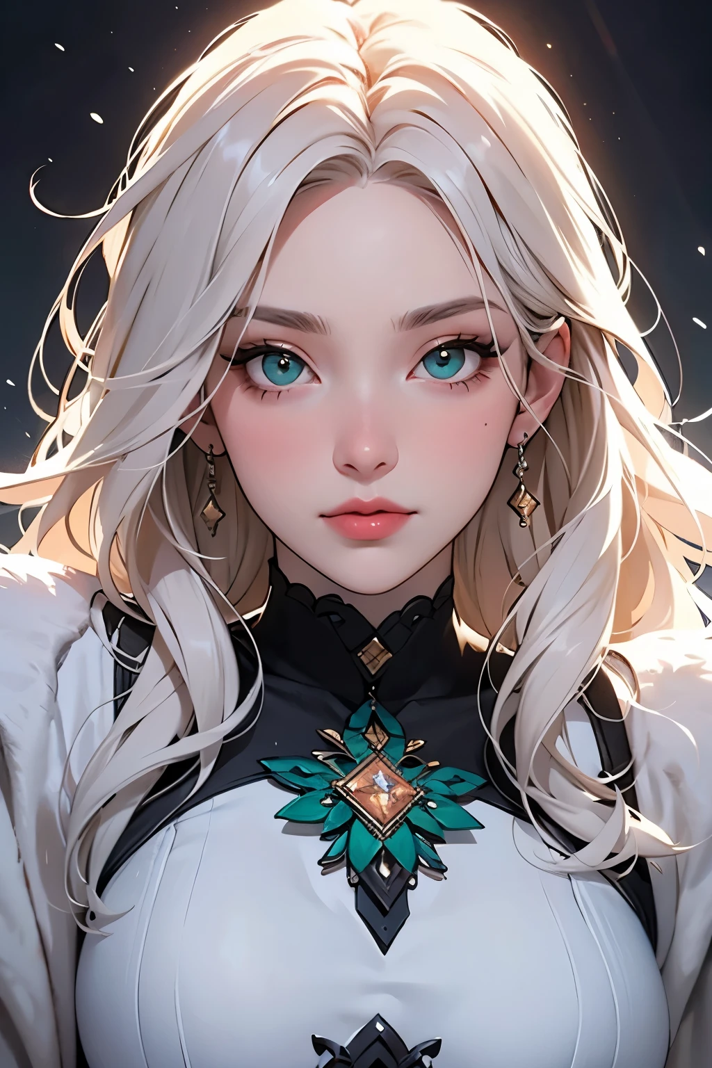 retro style fantasy, masterpiece, magnificent art, best quality, 1 girl, Closeup girl nordic princess, scandinavian mountains, winter weather, Symmetrical and ultra-detailed face, Skin as smooth as peach silk, Vibrant and aggressive green eyes, Waist-length white hair is messy, sculptural body, (spark: 0.7), Adobe illustration, Trand on Artstation, 8K, HD, 超HD, Cold light and soft lighting, --q 500 --s 100, -