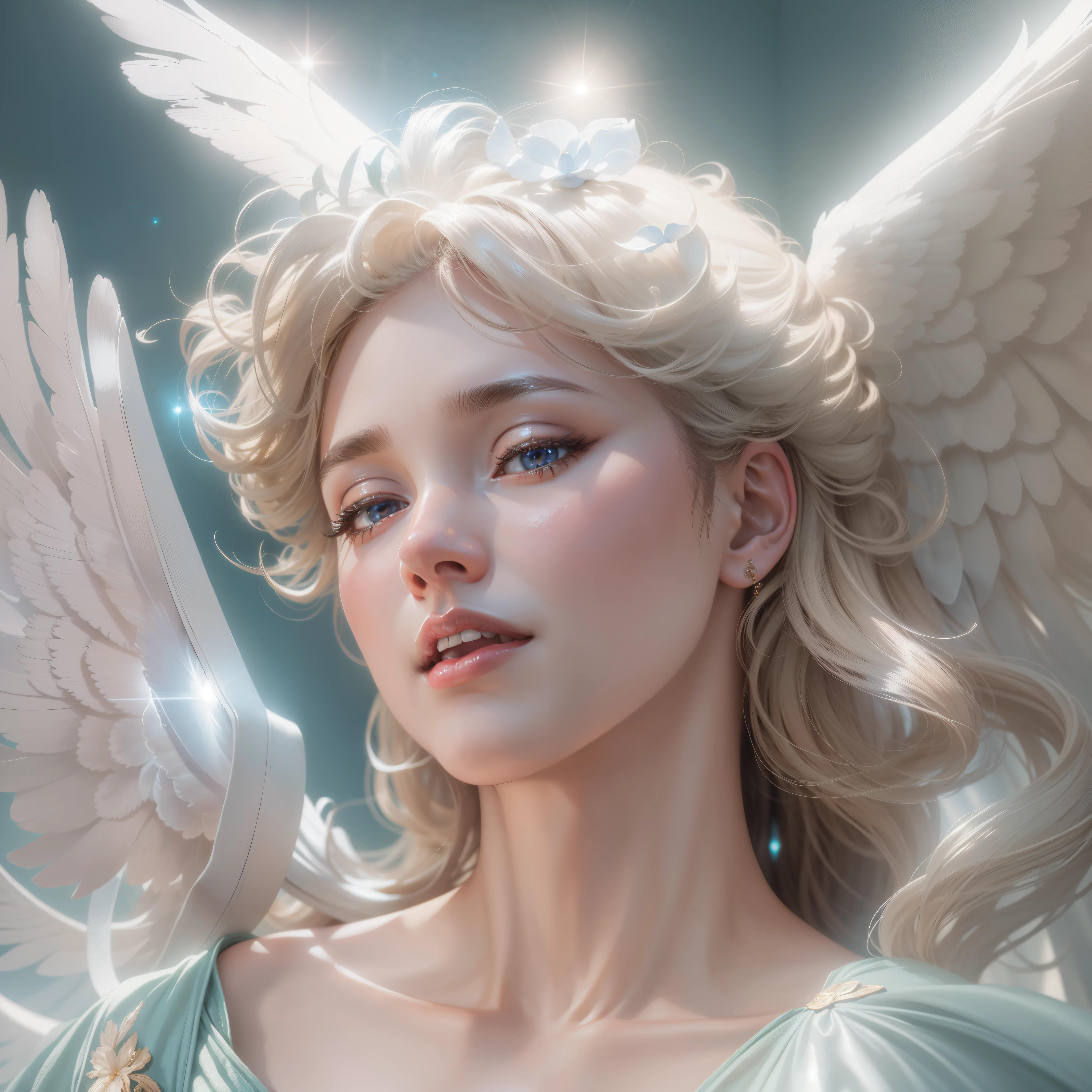 masterpiece, highest quality, 8K, real person, realistic, Very detailed CG, shiny skin, Fully focused, heaven, glory of god, shine, Angel, bless, happiness,
