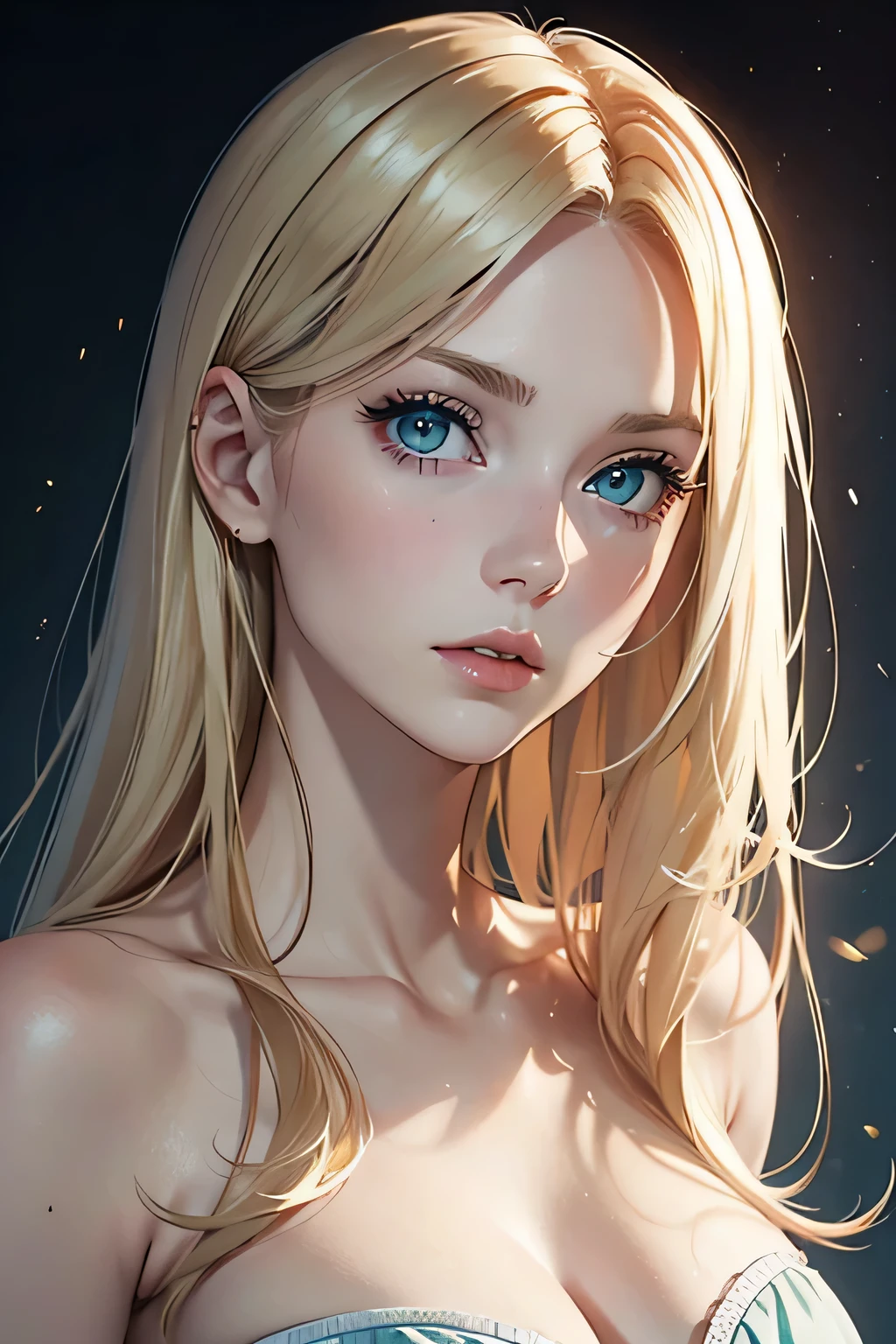 Young woman(27 years), Long face, Pale skin, clear and sharp facial features, blue-green eyes, wide-set eyes, light strawberry blond hair. thin lips, smooth, sharp nose, sunken cheeks and pronounced cheekbones.