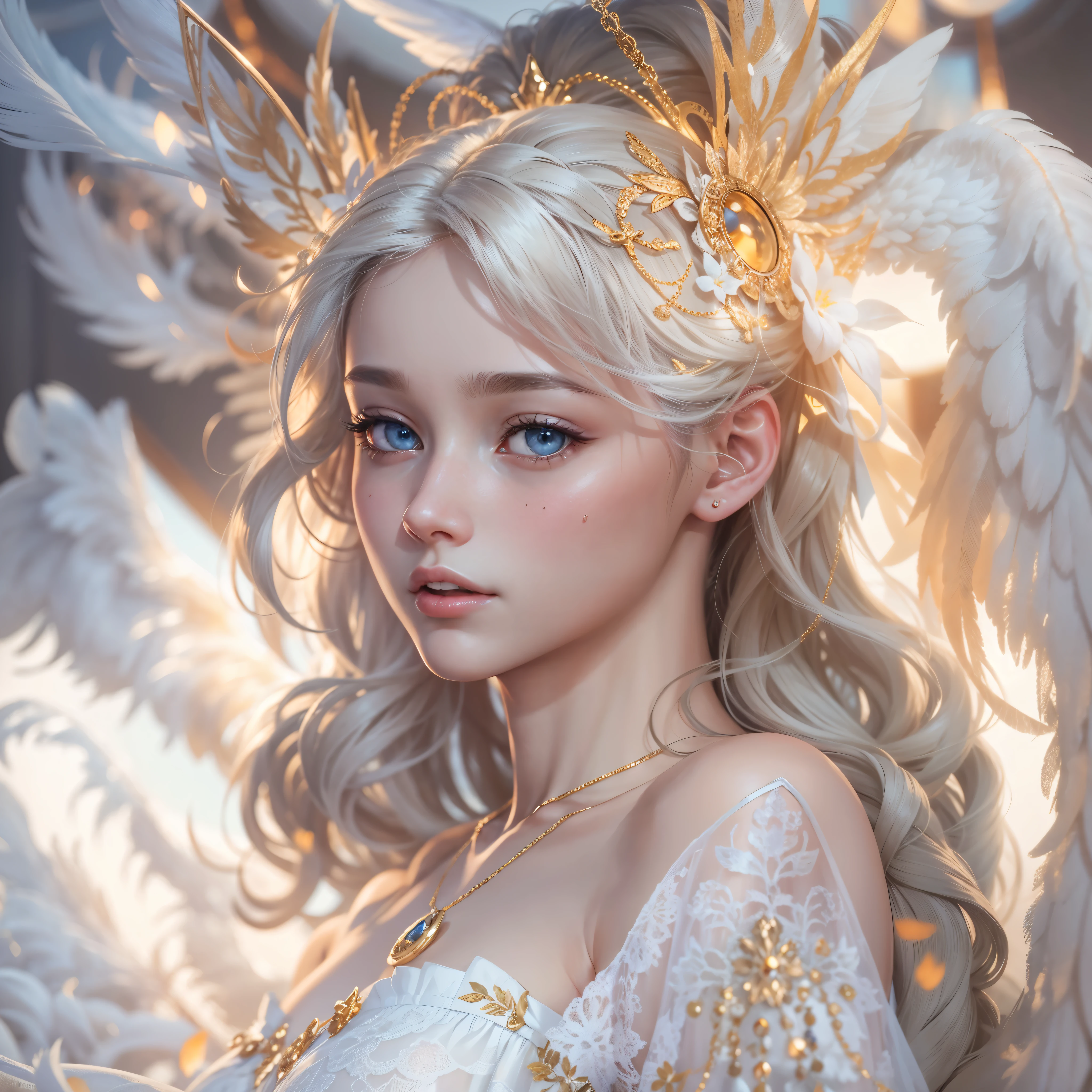 masterpiece, highest quality, 8K, real person, realistic, Very detailed CG, shiny skin, Fully focused, heaven, glory of god, shine, Angel, bless, happiness,