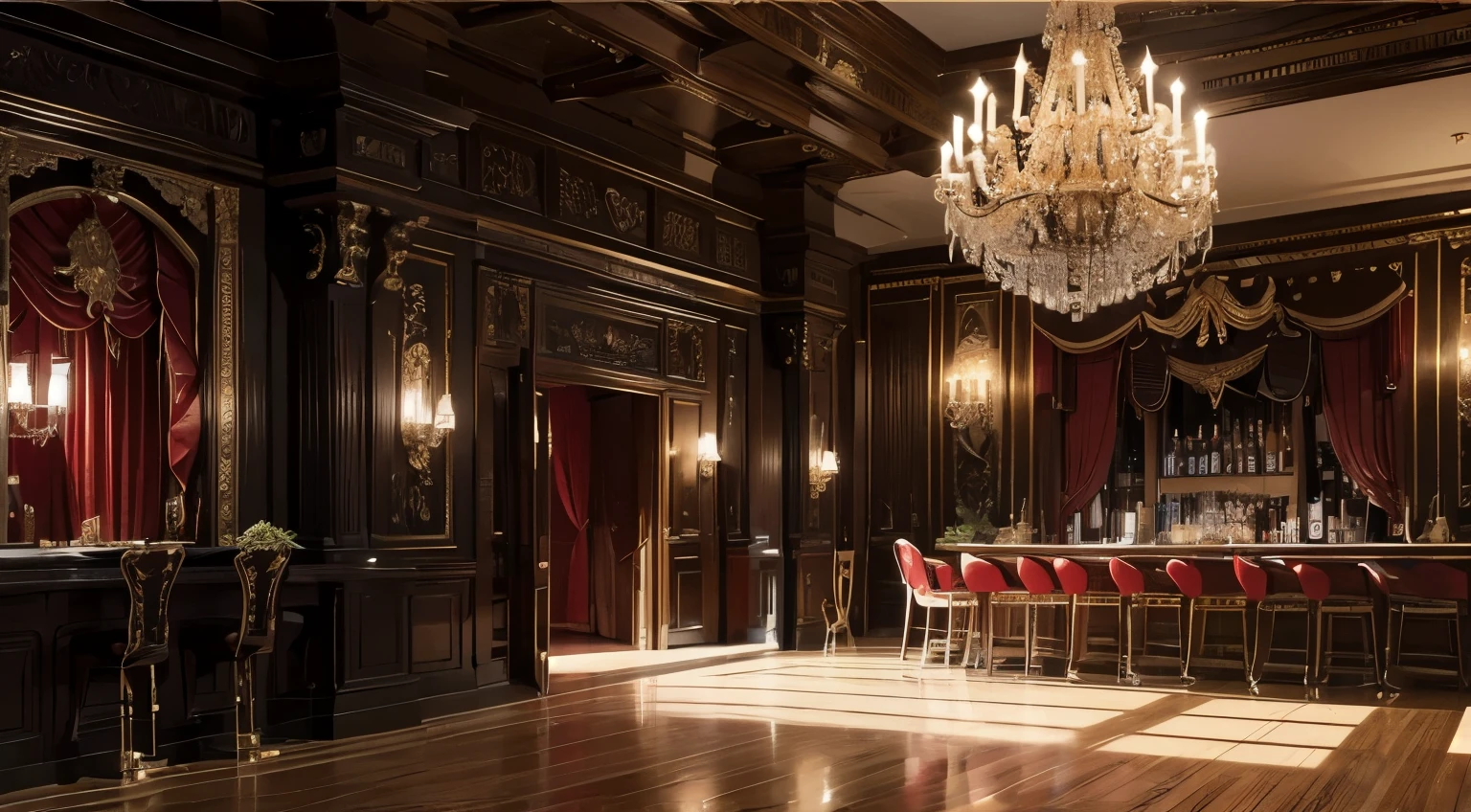 ((highest quality)), ((masterpiece)), (very detailed:1.3), 3D,、spanish dance hall、Where flamenco dancers dance、Not a high-end bar、dark、luxury decoration、There are no people、