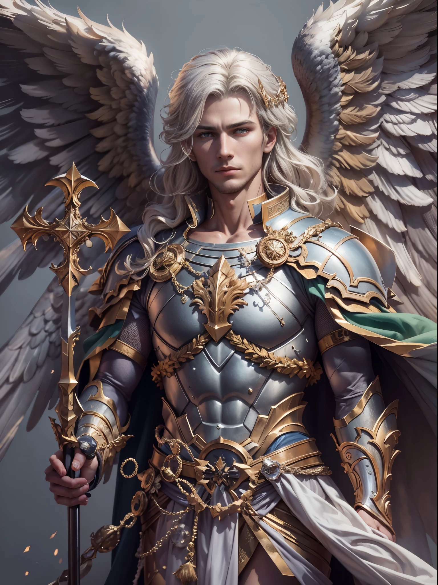 archangel michael、Four Archangel Last Piece,highest quality,super detailed,High resolution,High resolution,4k,Portrait in 4k,8K,8K portrait,unity 8k wallpaper,Highly detailed CG,realistic,Raw photo,real person,portrait photography,realistic,shiny skin,fine skin,