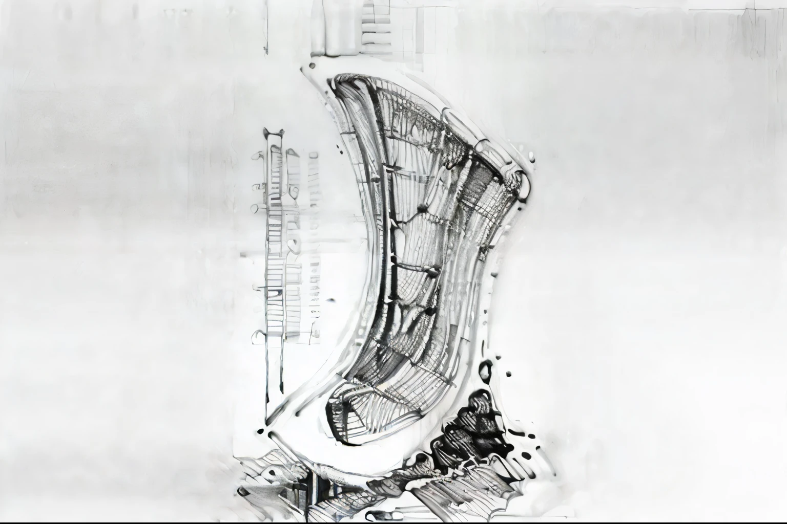Architectural hand-drawn，landscape hand drawn，Line drawing，Curved glass，simple background