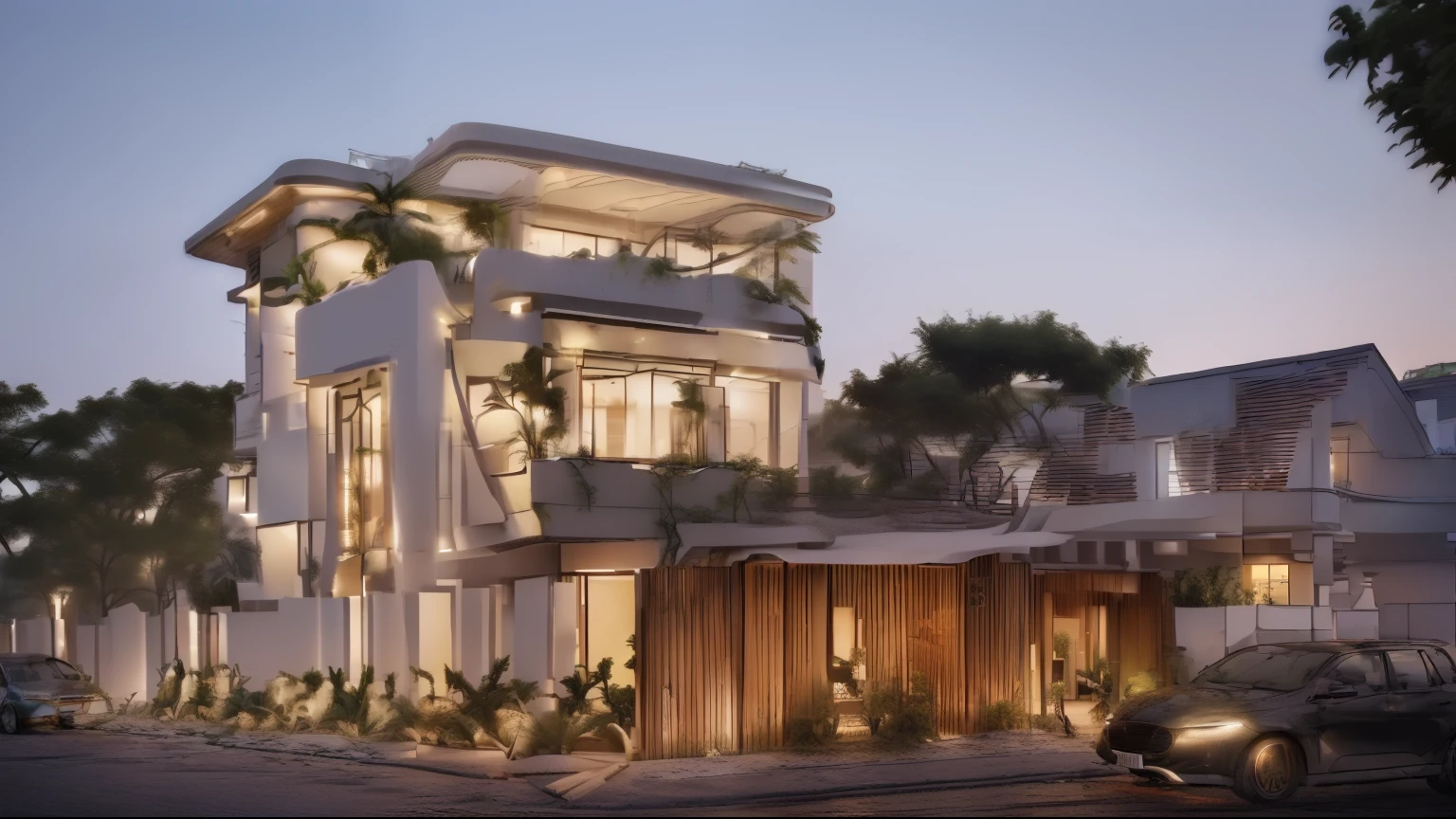 (Townhouse in cĩty ,close houses and trees), daylight ( best quality) ((high solution)) ,(( photo realistic)) ,warm light, (sharp focont view of townhouse in style of modern,small house, Narrow.
area,VietNam,facade, curved arch,beautiful facade,curved windown,narrow and long ,two-storey,mutual colours, soft lighting, warm atmosphere,high Resolution, hyper detailed,4k ,vray re
nder, octane render, hyper realistic, photography expert ,exterior design , professional photography, exterior photography,wide-angle shot, ultra detail, high Resolution., full frame, fuil bo.
dy
