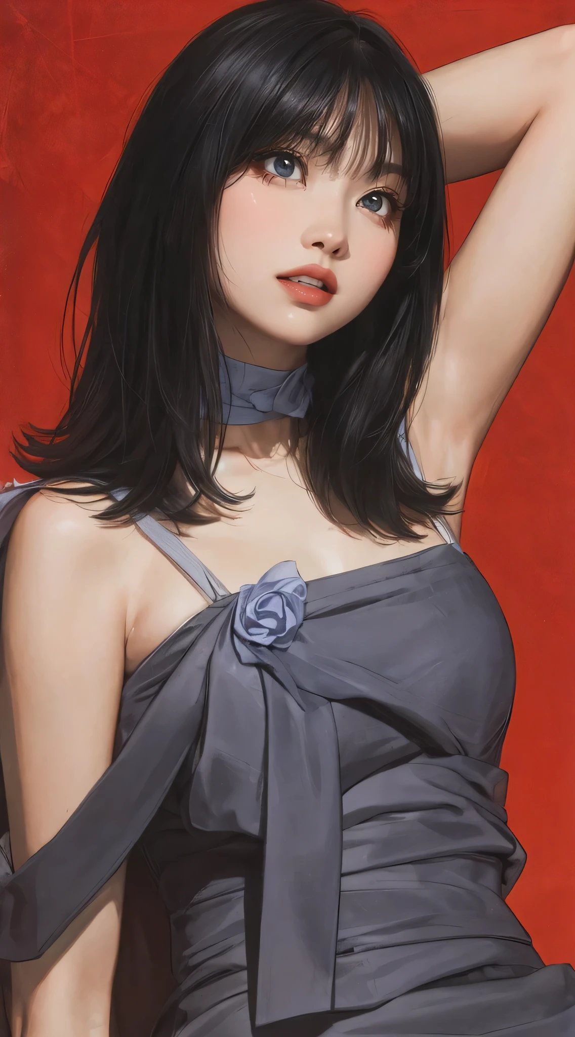 (best quality, masterpiece:1.2), illustration by hajime sorayama, perfect body, hyperfeminine curves, detailed random background