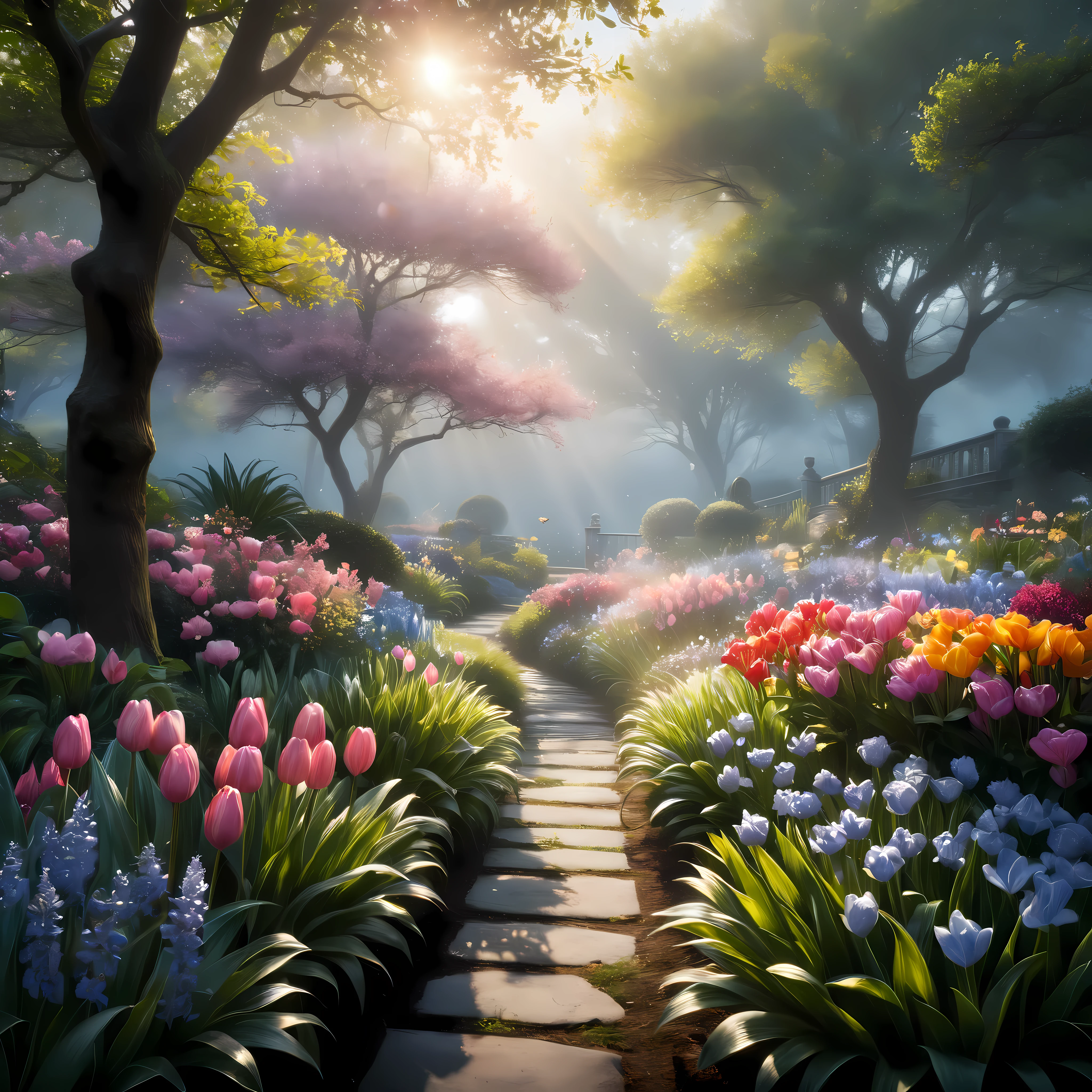((Masterpiece in maximum 16K resolution):1.6),((soft_color_painting:)1.5), ((Ultra-Detailed):1.4),((Hyper real painting and dynamic angles):1.3), ((Outline with black ink, smooth lines):1.1), ((Emphasize light, shadow and space):1.2),((Express expressions and postures through ink contrast):1.3). | (Drawing of a beautiful secret garden surround by morning mist), ((spring morning):1.3), award winning masterpiece with incredible details, epic stunning, ((secret garden):1.2), ((morning mist):1.1), ((tyndall effect):1.2), ((cold sunrise):1.2), ((spring flowers):1.2), ((fresh atmosphere):1.1), (shimmer), (visual experience), (Realism), (Realistic), award-winning graphics, dark shot, film grain, extremely detailed, Digital Art, rtx, Unreal Engine, scene concept anti glare effect, All captured with sharp focus. Rendered in ultra-high definition with UHD and retina quality, this masterpiece ensures anatomical correctness and textured skin with super detail. With a focus on high quality and accuracy, this award-winning portrayal captures every nuance in stunning 16k resolution, immersing viewers in its lifelike depiction. Avoid extreme angles or exaggerated expressions to maintain realism. ((perfect_composition, perfect_design, perfect_layout, perfect_detail, ultra_detailed)), ((enhance_all, fix_everything)),