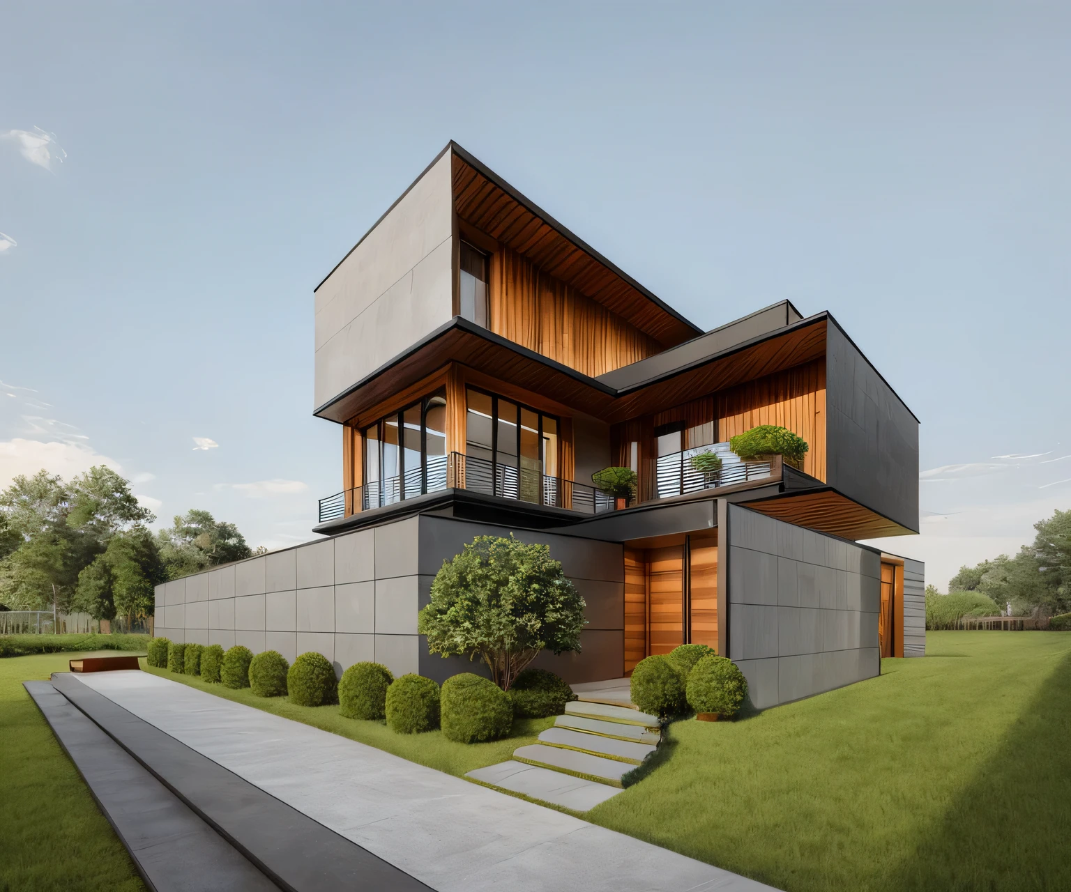 (((house exterior industry style)), color committed, (((1 road in front of house))), like an oldtime industry factory,raw materials, exposed structural elements, and simple, clean lines,rough-hewn steel, polished concrete, glass, and exposured brick, steel railling:1.2