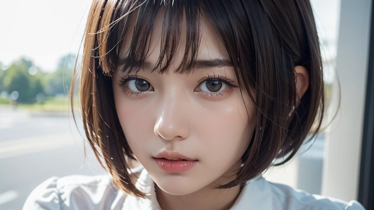 (bob cut hair:1.2),(wearing a blouse:1.2),1 girl,Japanese,21 years old,(small breasts:1.3),(highest quality,masterpiece:1.3,超A high resolution,),(Super detailed,caustics),(Photoreal:1.4,RAW shooting,)ultra-realistic capture,very detailed,High resolution 16K human skin close-up。 natural skin texture、,The pores are、、、、Must be detailed enough to be easily identified。 Skin should look even-toned and healthy。 Use natural light and color, sad expression, look at the camera, perfect dynamic composition, outdoor