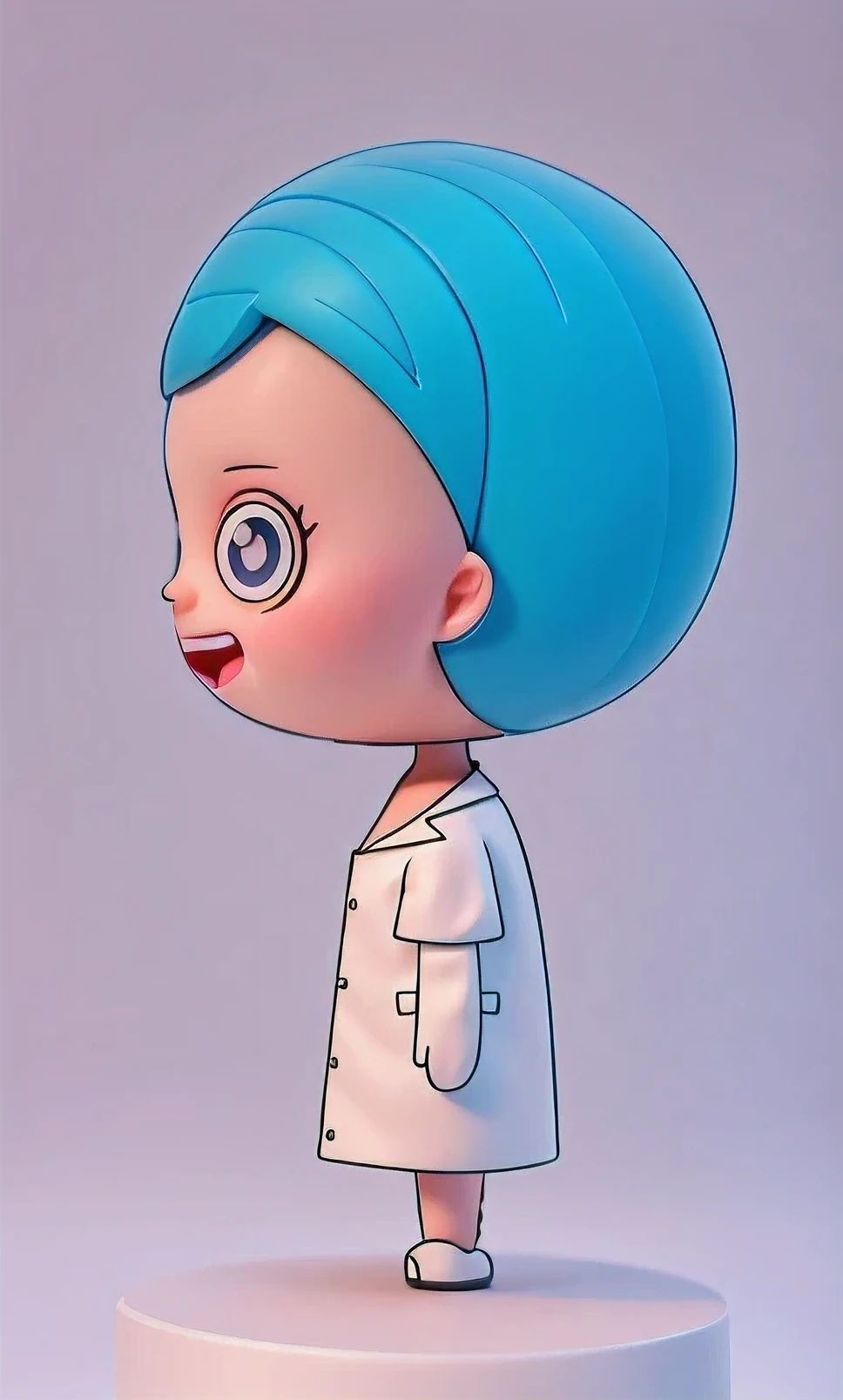Cartoon character of a woman with blue hair and white shirt, animated characters, role conception for animation, Cartoon style illustration, character turnaround, role conception, The character is standing, simple cartoon style, woman with blue short hair, full body role conception, model table, nurse girl, high quality role conception, character model table, Wearing a lab coat and shirt, 4K resolution，C4D，OC renderer，Ultra-detailed，high quality，white background
