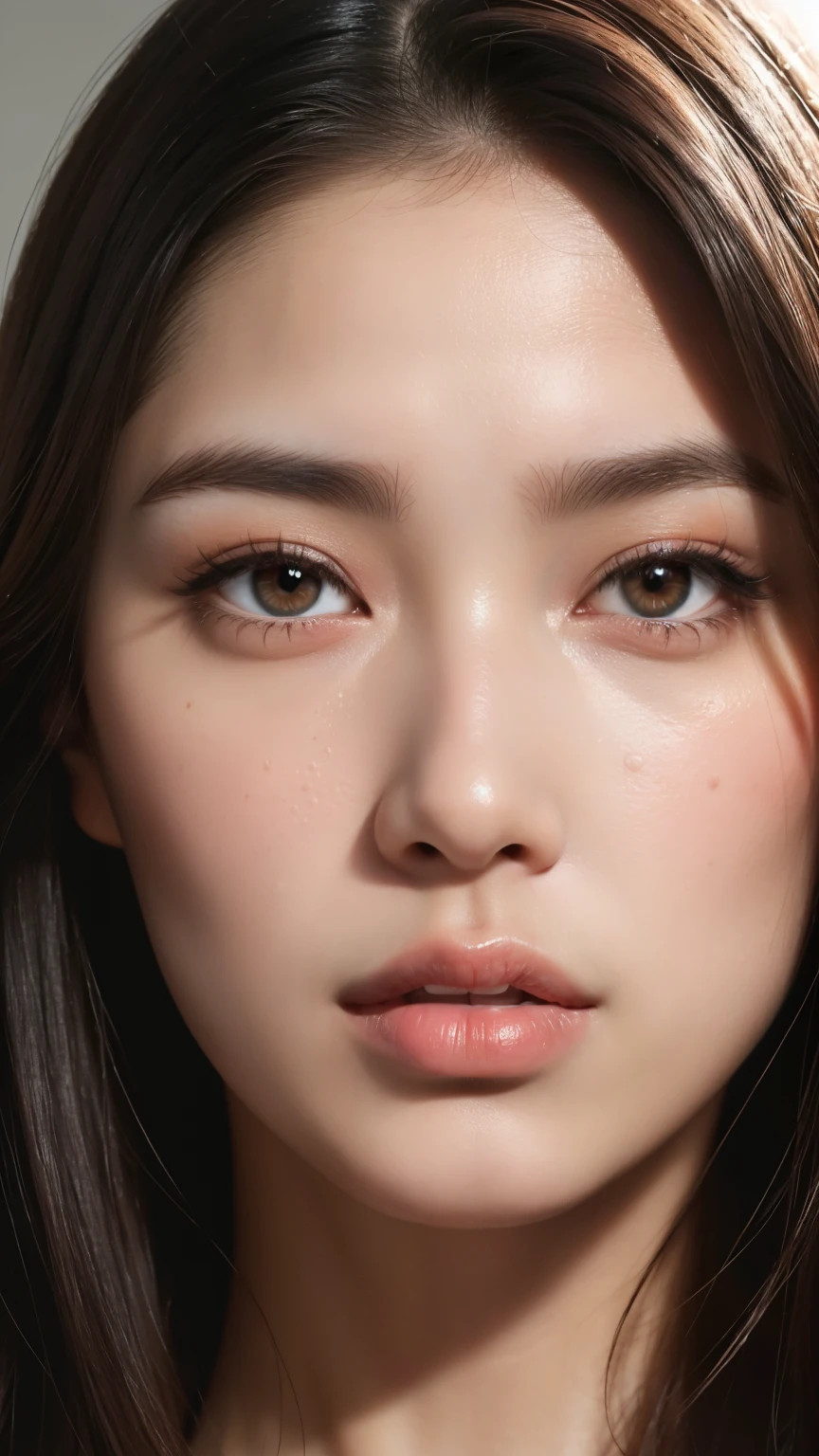 close up, dramatic lighting, close-up portrait of a mature seductive woman with long hair in a loose style, facing camera bored, long lashes, mascara, plump lips, (Textured skin, Skin pores:1.2), (moles:0.8), (Imperfect skin:1.1), Intricate details, Goosebumps, face perfect, (light freckles:0.9), ((Photorealistic):1.1), (raw, 8K:1.2), Dark, Muted colors, RAW candid cinema, 16mm, color graded portra 400 film, remarkable color, A hyper-realistic, Textured skin, realistic dull skin noise, visible skin detail, skin fuzz, dry skin, shot with cinematic camera, Detailed skin texture, (blush:0.5), (Goosebumps:0.5), Subsurface scattering
