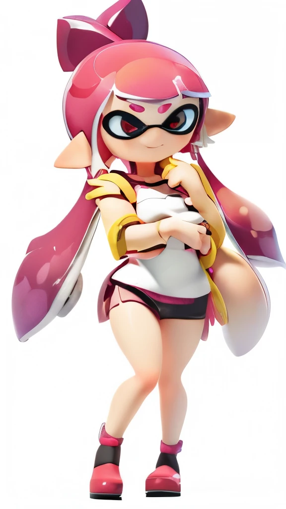 masterpiece、highest quality、High resolution、4k、1 beautiful girl、girl、splatoon inkling, tentacle hair、ink bomb、(((whole body)))、neon blue tentacle hair、ponytail tentacle hair、big ribbon、golden eyes、smile、cheek、Lipstick、super big breasts、cleavage、pointed earicro mini skirt、fashionable、Large accessories、wet body、outdoor、dynamic pose、figure